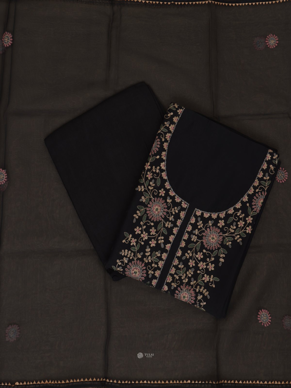 Navy Blue Semi Silk Salwar Material
