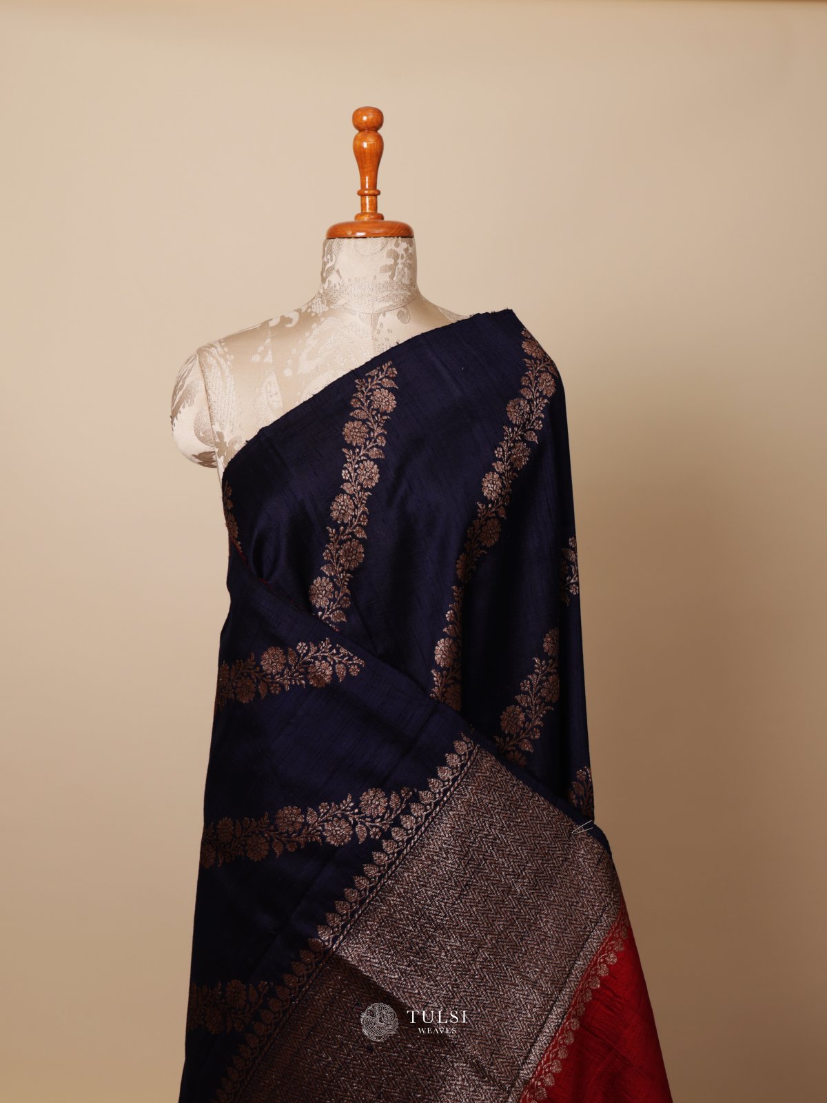Navy Blue Tussar Silk Saree 