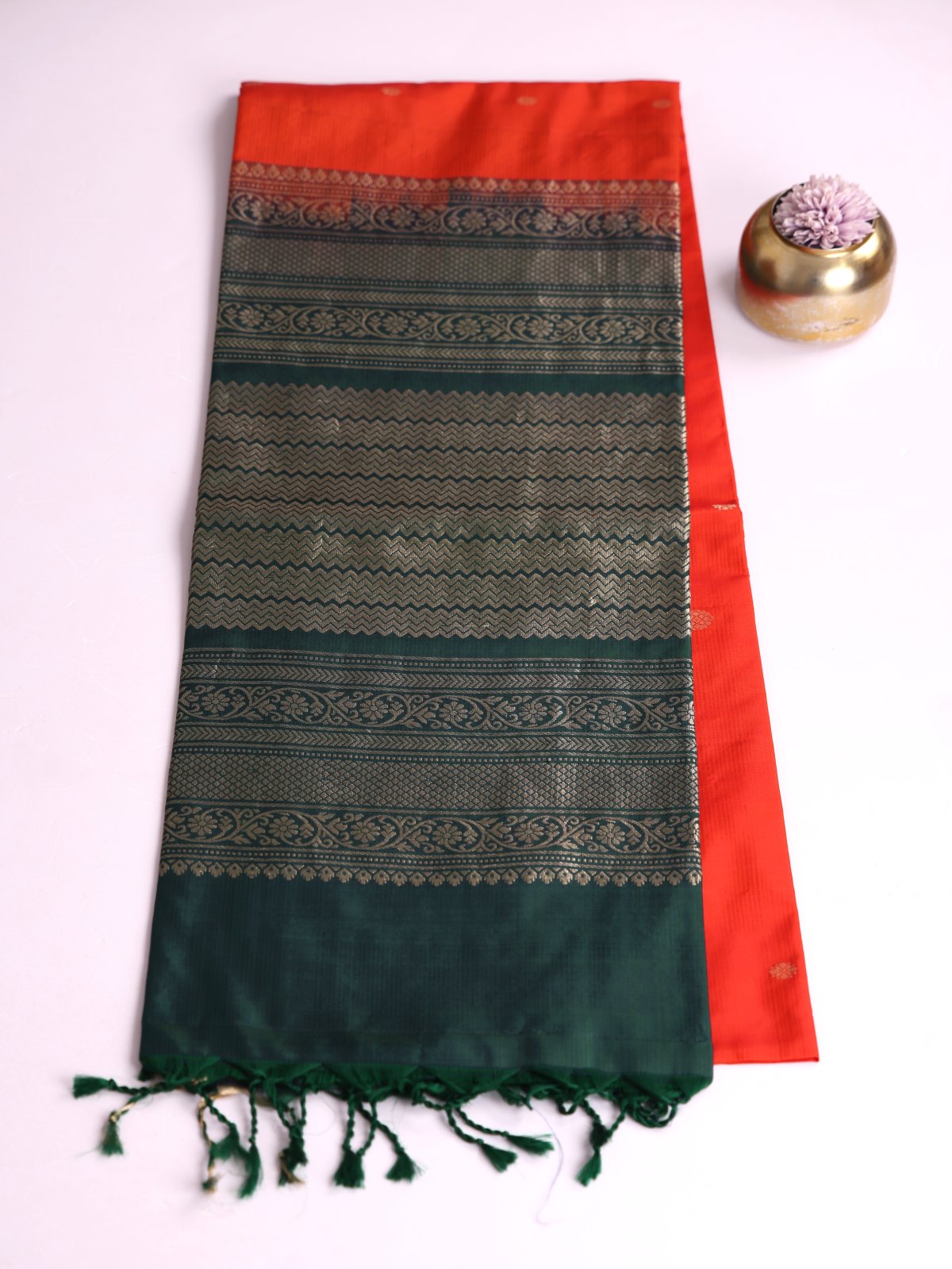 Reddish Orange Soft Silk Saree With Zari Border