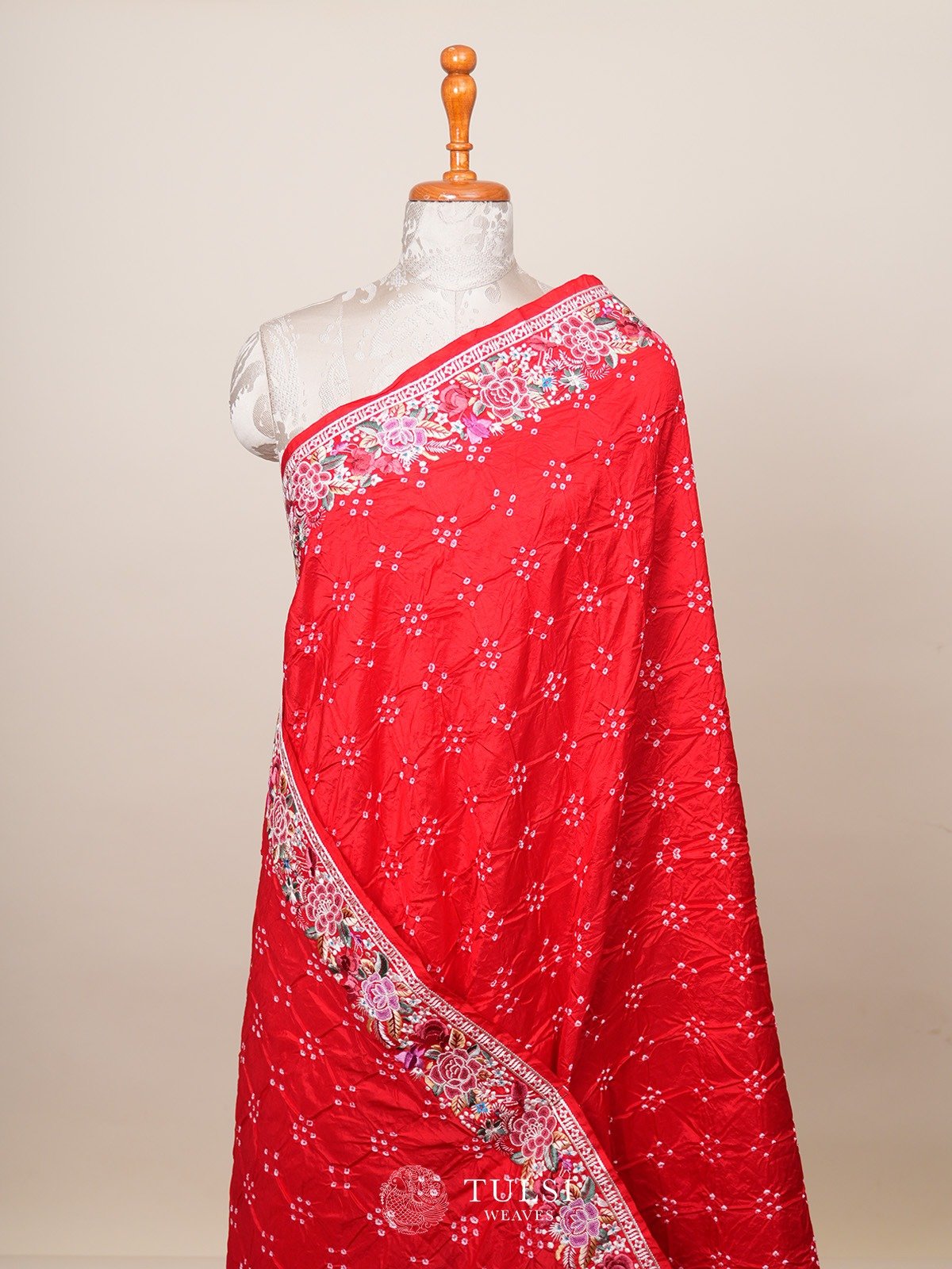 Red Bandhini Silk Saree