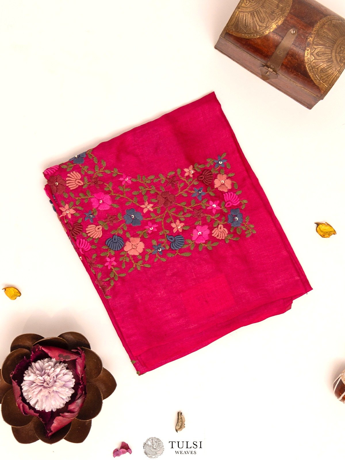 Rani Pink Tussar Blouse With Floral Embroidery