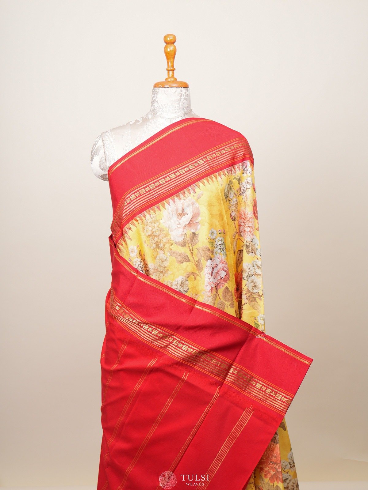 Yellow Printed Kanjeevaram Silk Saree