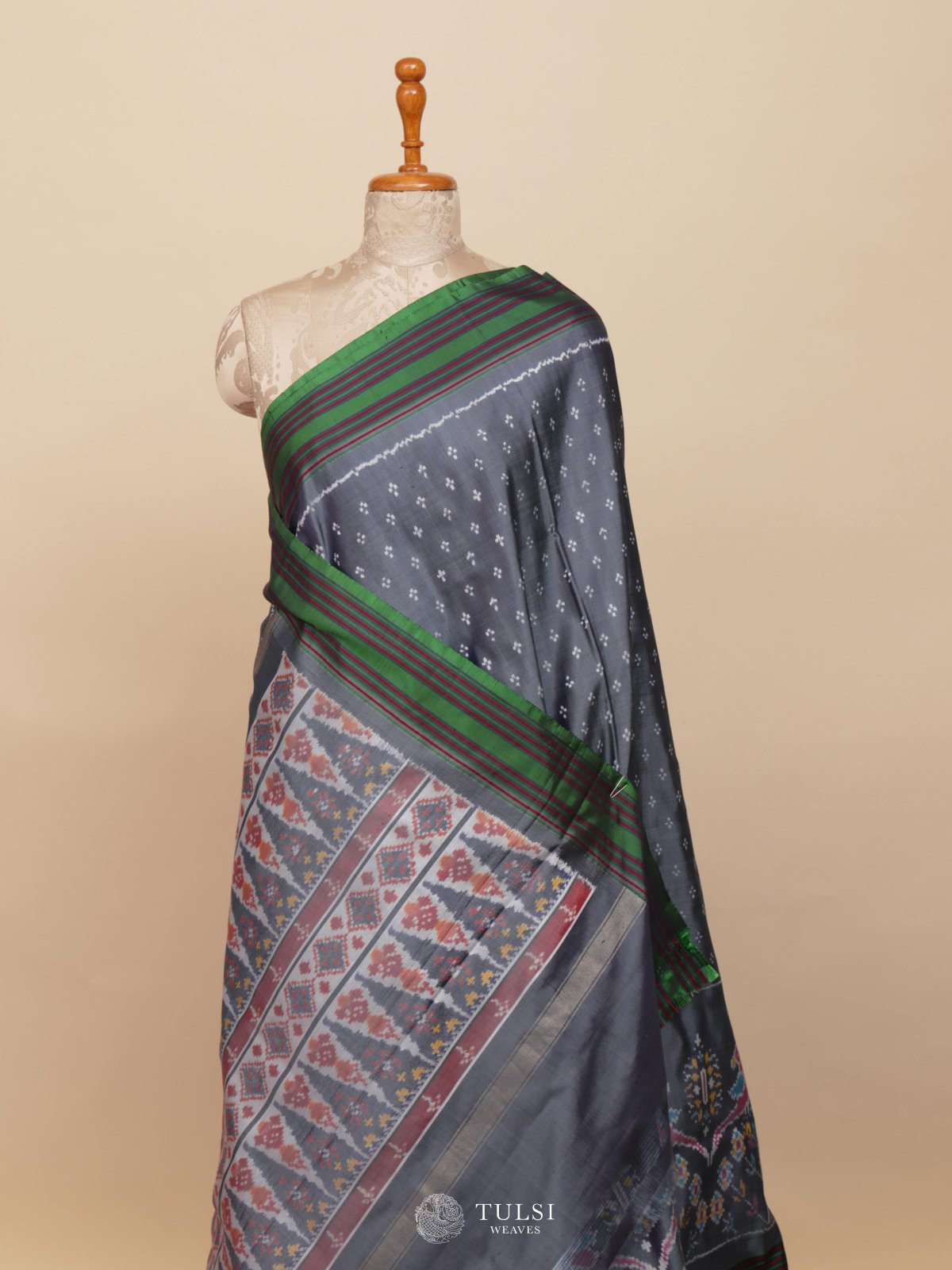 Grey Patola Silk Saree