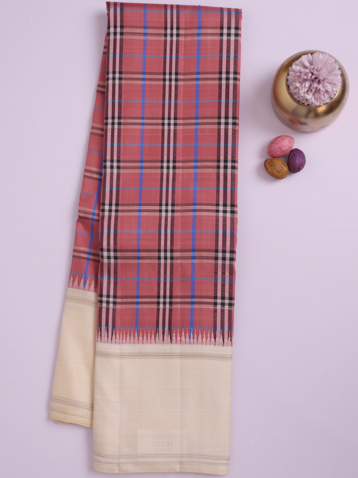 Multi Color Checked Kanjeevaram Saree With Off Cream Border