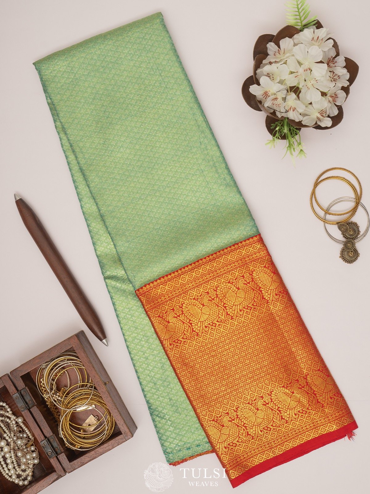 Teal Green Kanchipuram Tissue Silk Pavadai