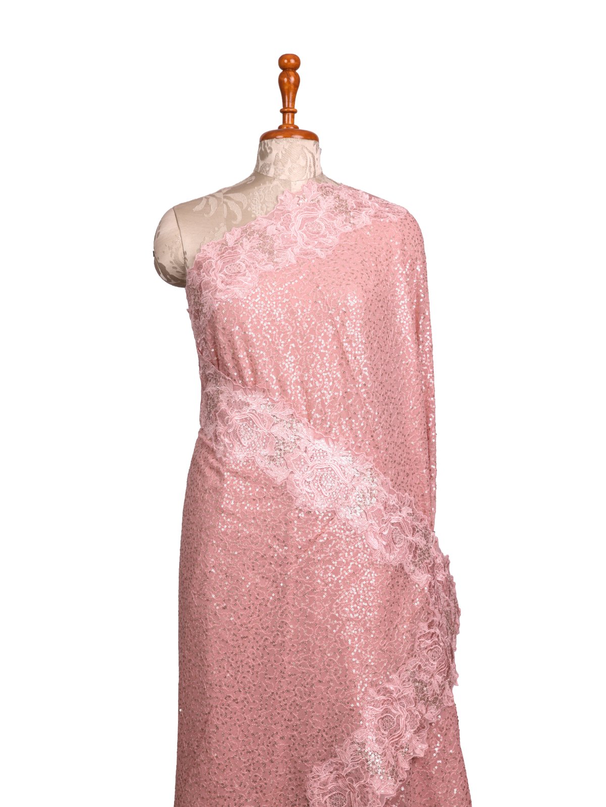 Peachy Pink Embroidered Georgette Silk Saree With Sequins Work 