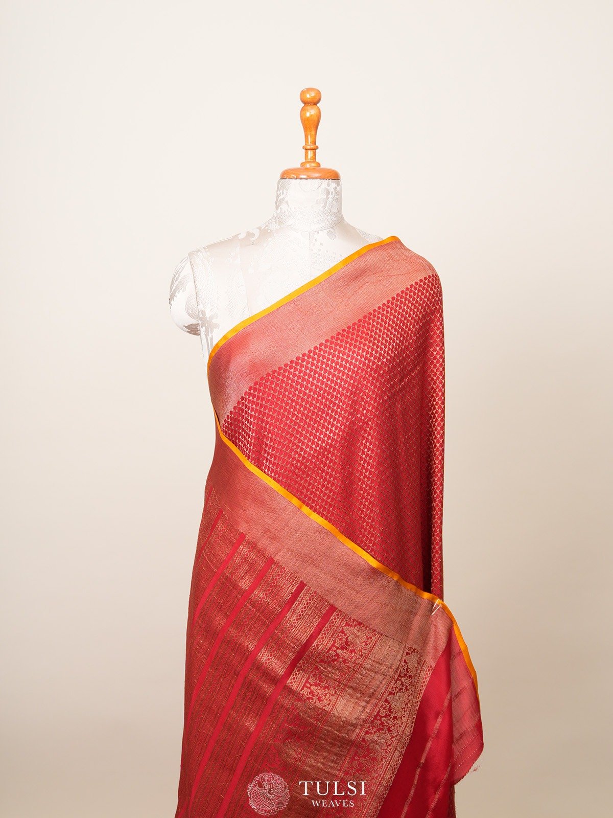 Red Crepe Banaras Silk Saree 