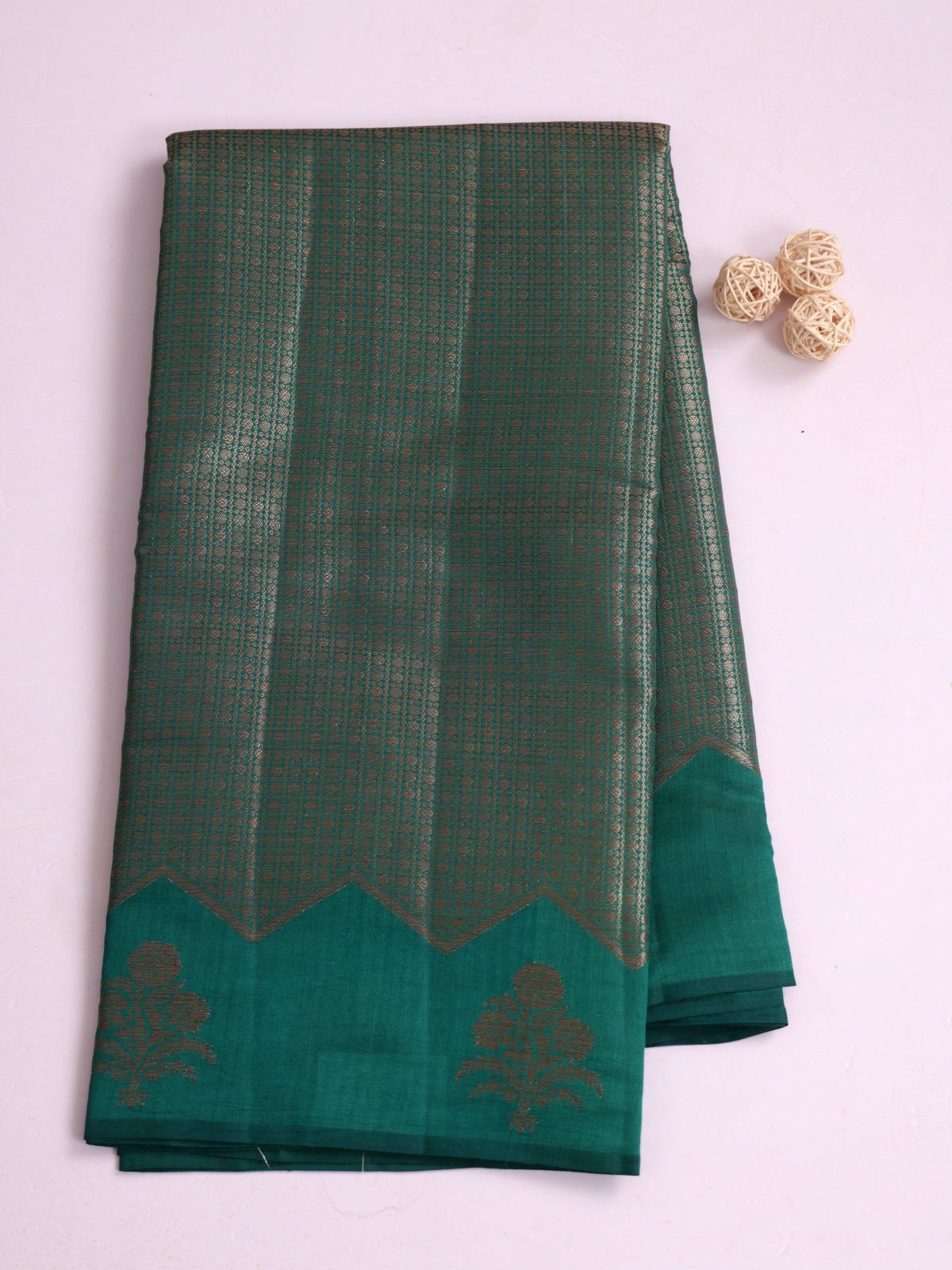 Teal Green Zari Brocade Chaniya Silk Saree