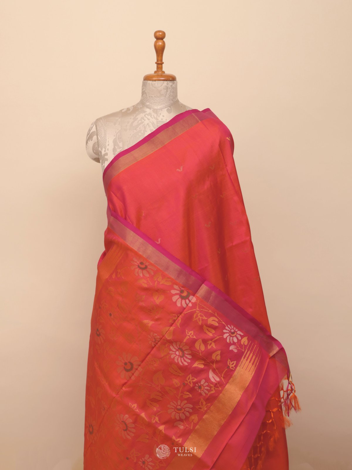 Pinkish Orange Uppada Silk Saree