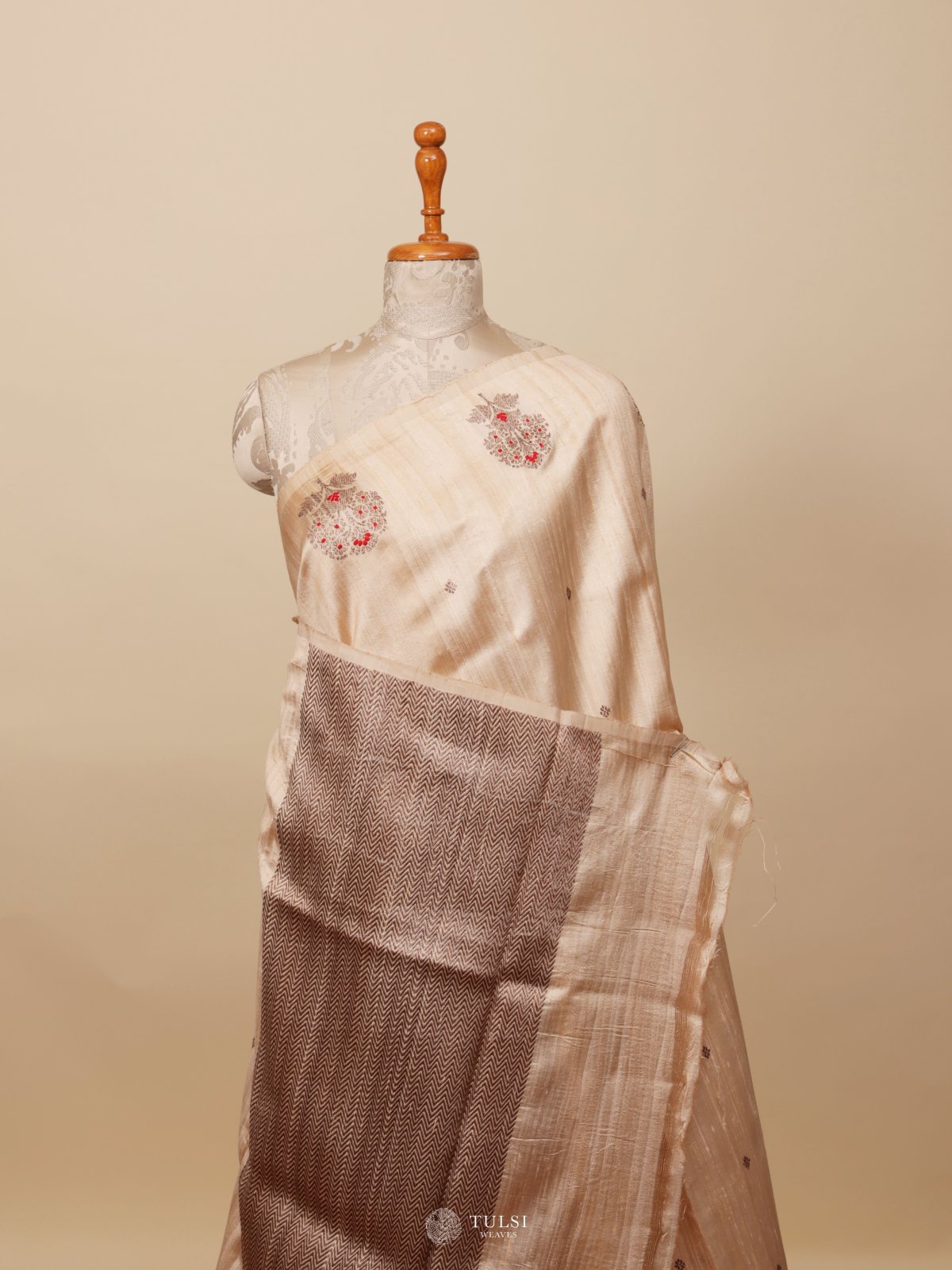 Off White Banaras Tussar Silk Saree