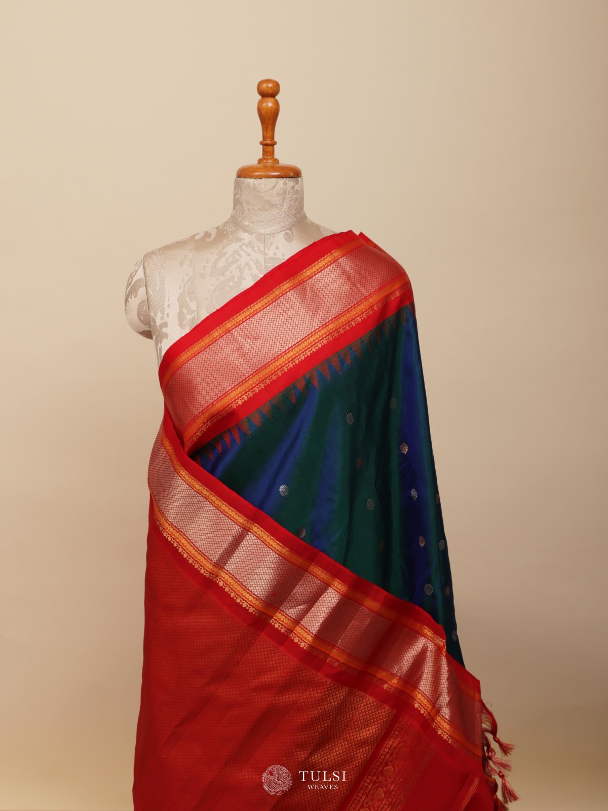 Peacock Blue Gadwal Silk Saree