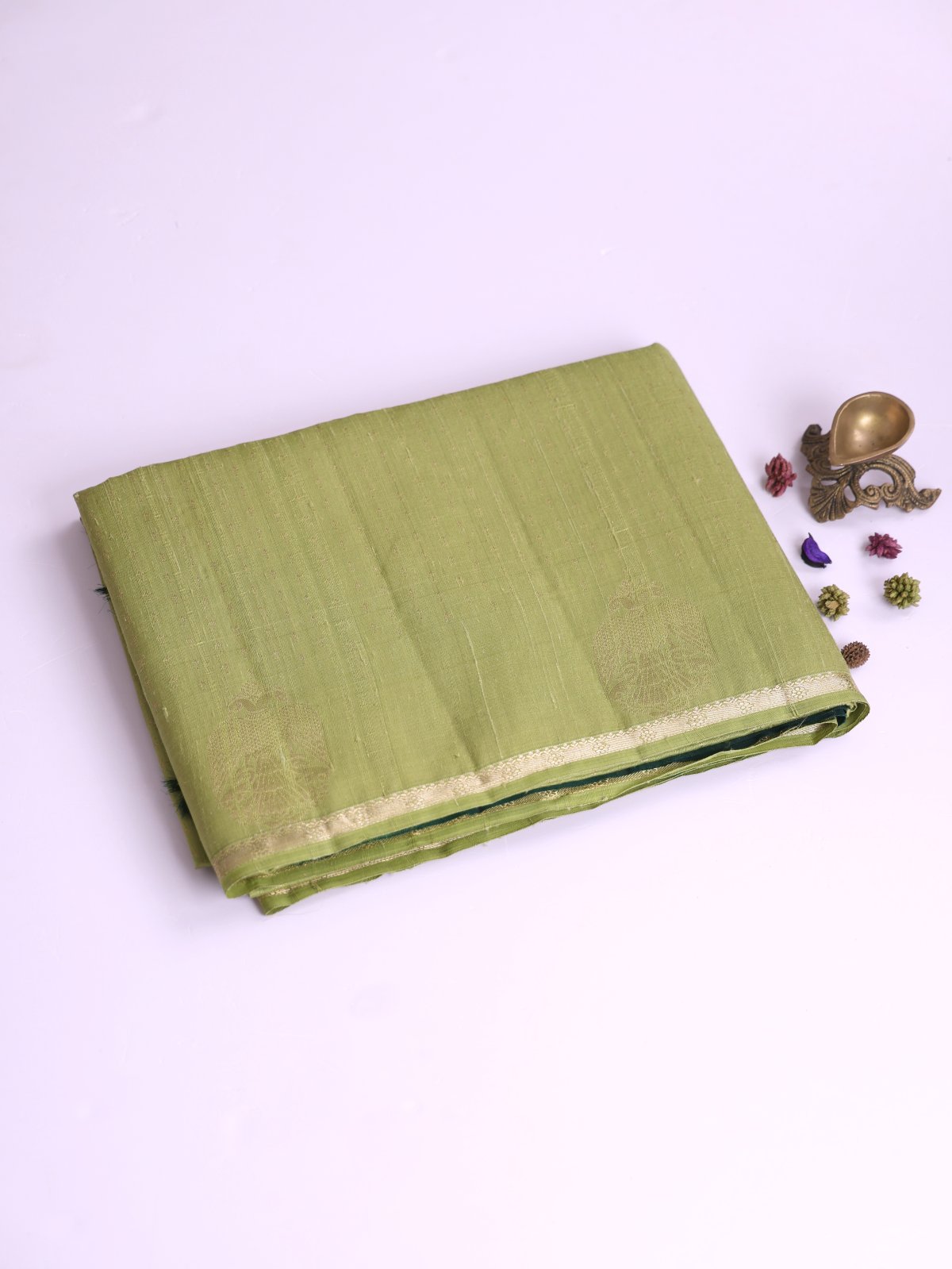 Light Mehndi Green Raw Silk Saree With Zari Border