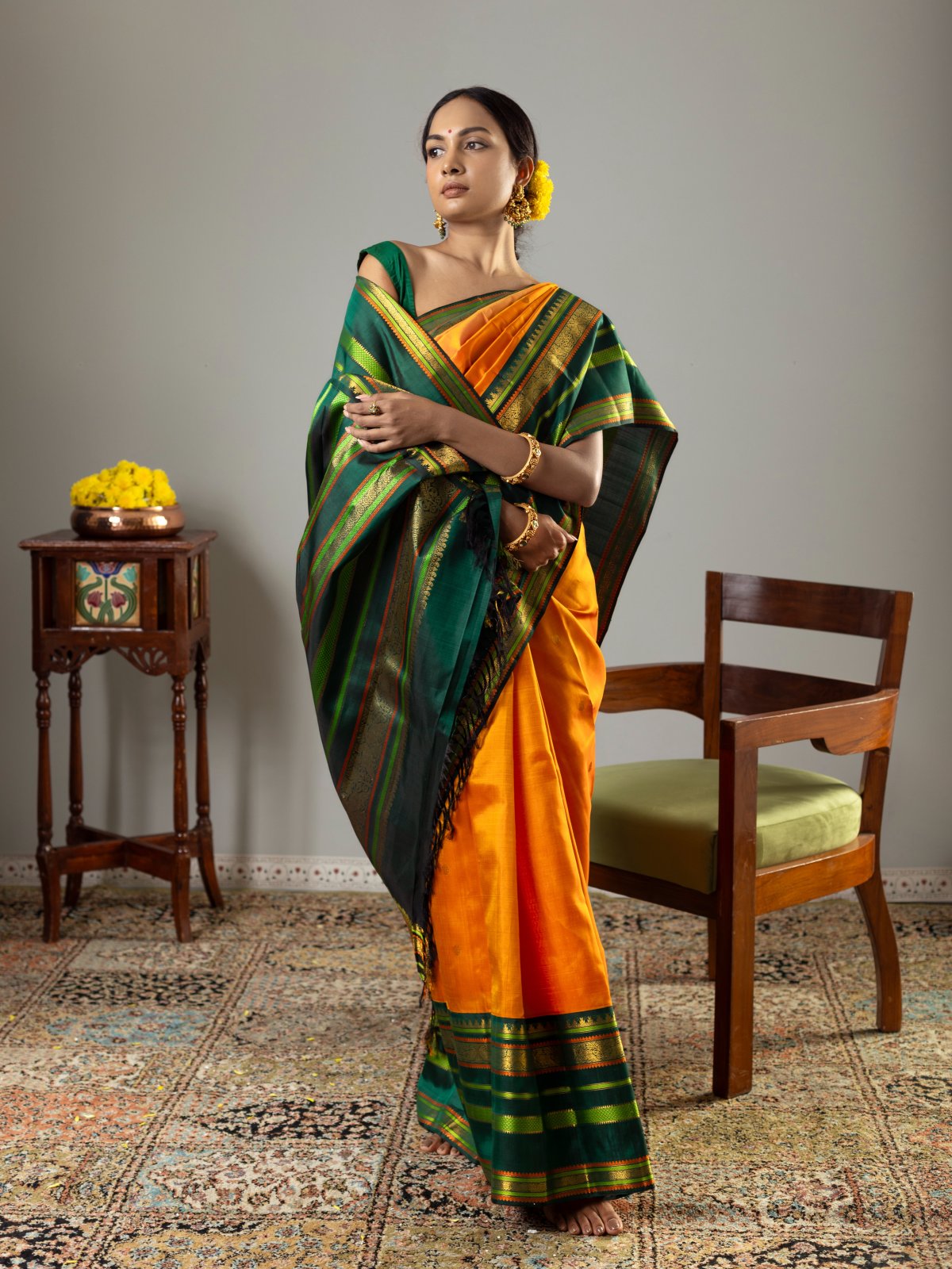 Orange Kanjeevaram Silk Saree 