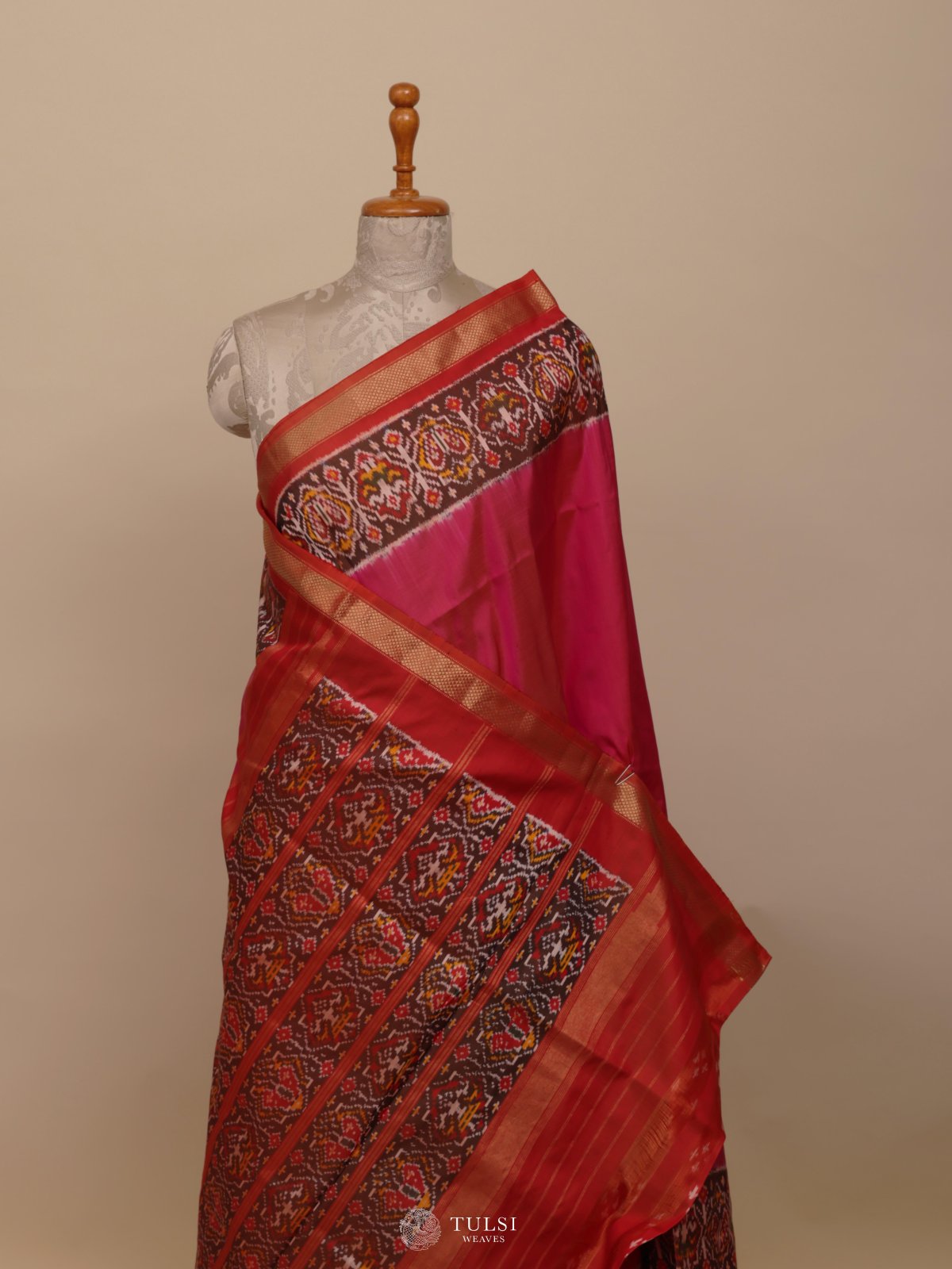 Pink Ikat Silk Saree