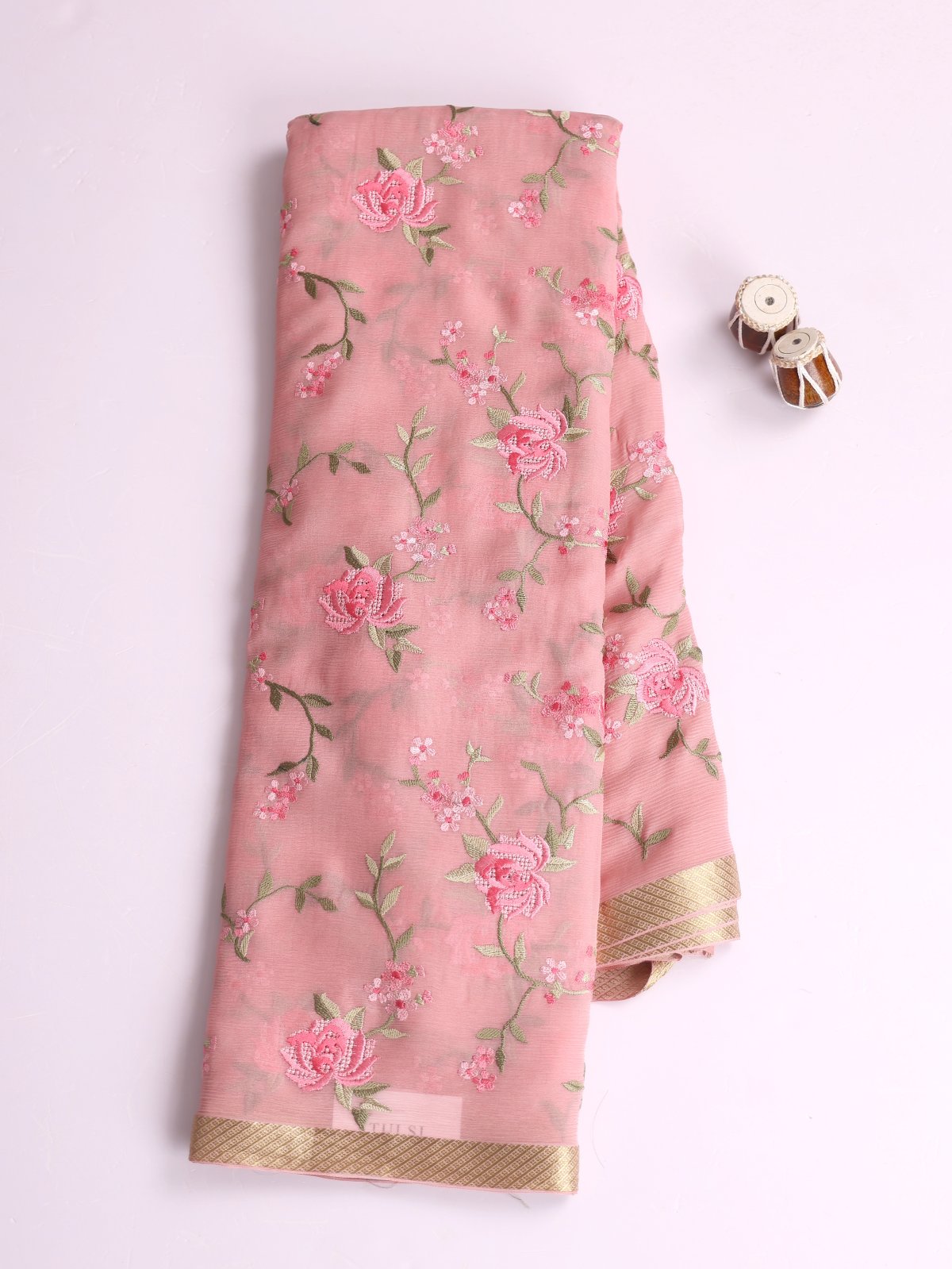 Light Pink Embroidered Chiffon Silk Saree