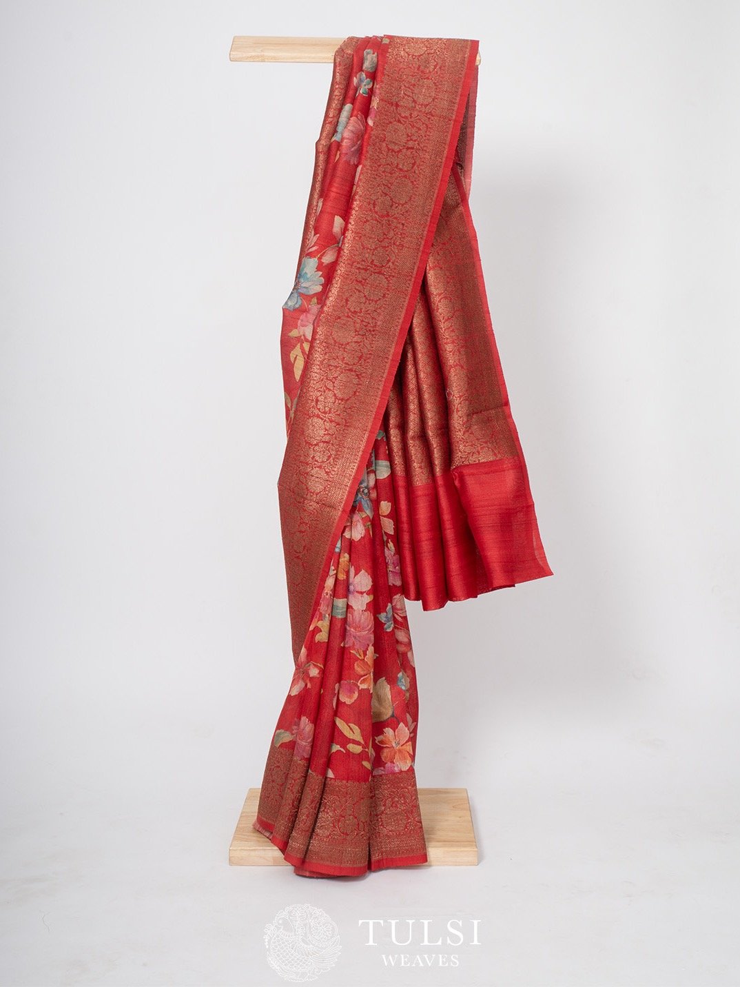 Red Banarasi Tussar Silk Saree