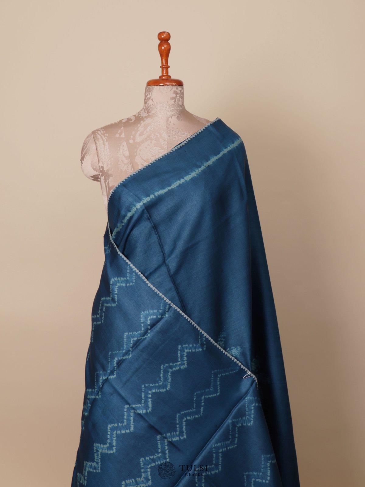 Blue Shibori Tussar Silk Saree 