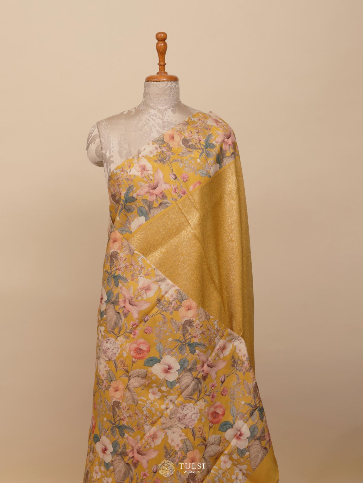 Yellow Printed Kanjeevaram Silk Saree