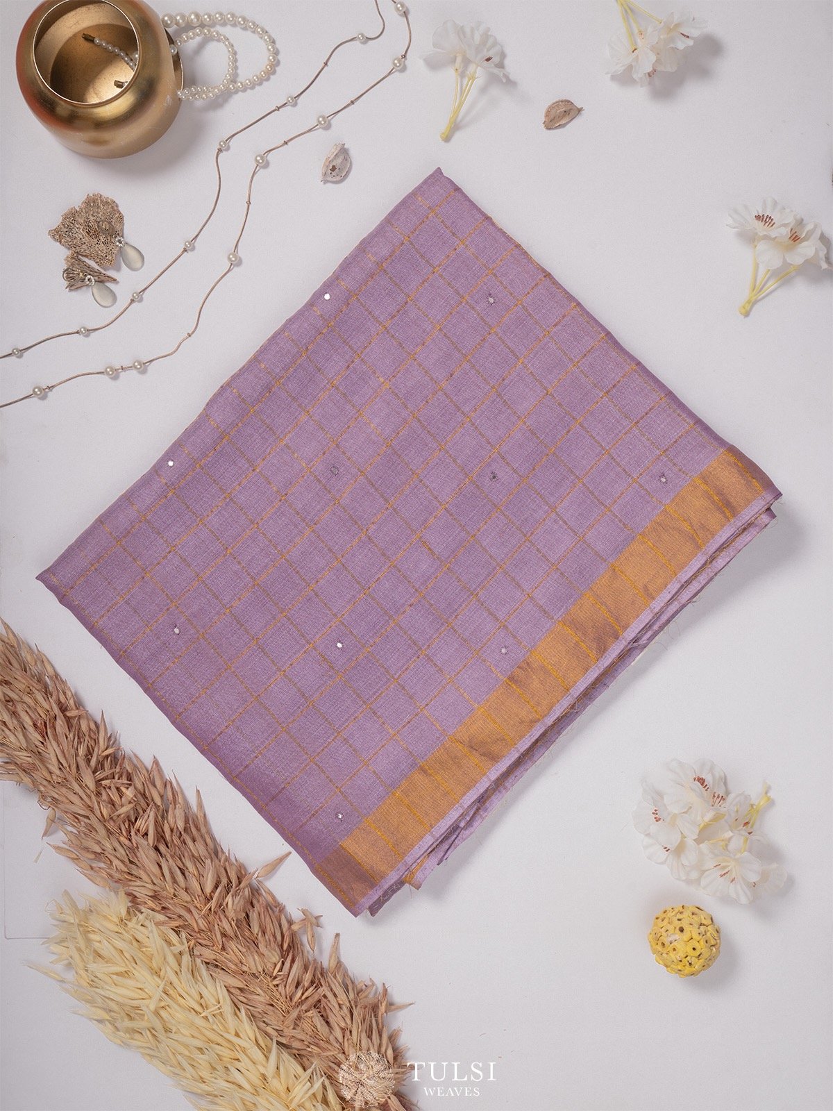 Lilac Tussar Silk Saree with Embroidery Blouse