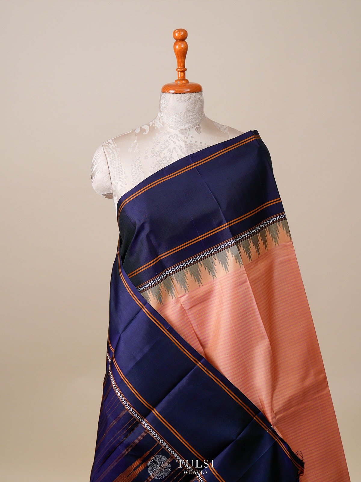 Off White Striped Kanjeevaram Silk Saree