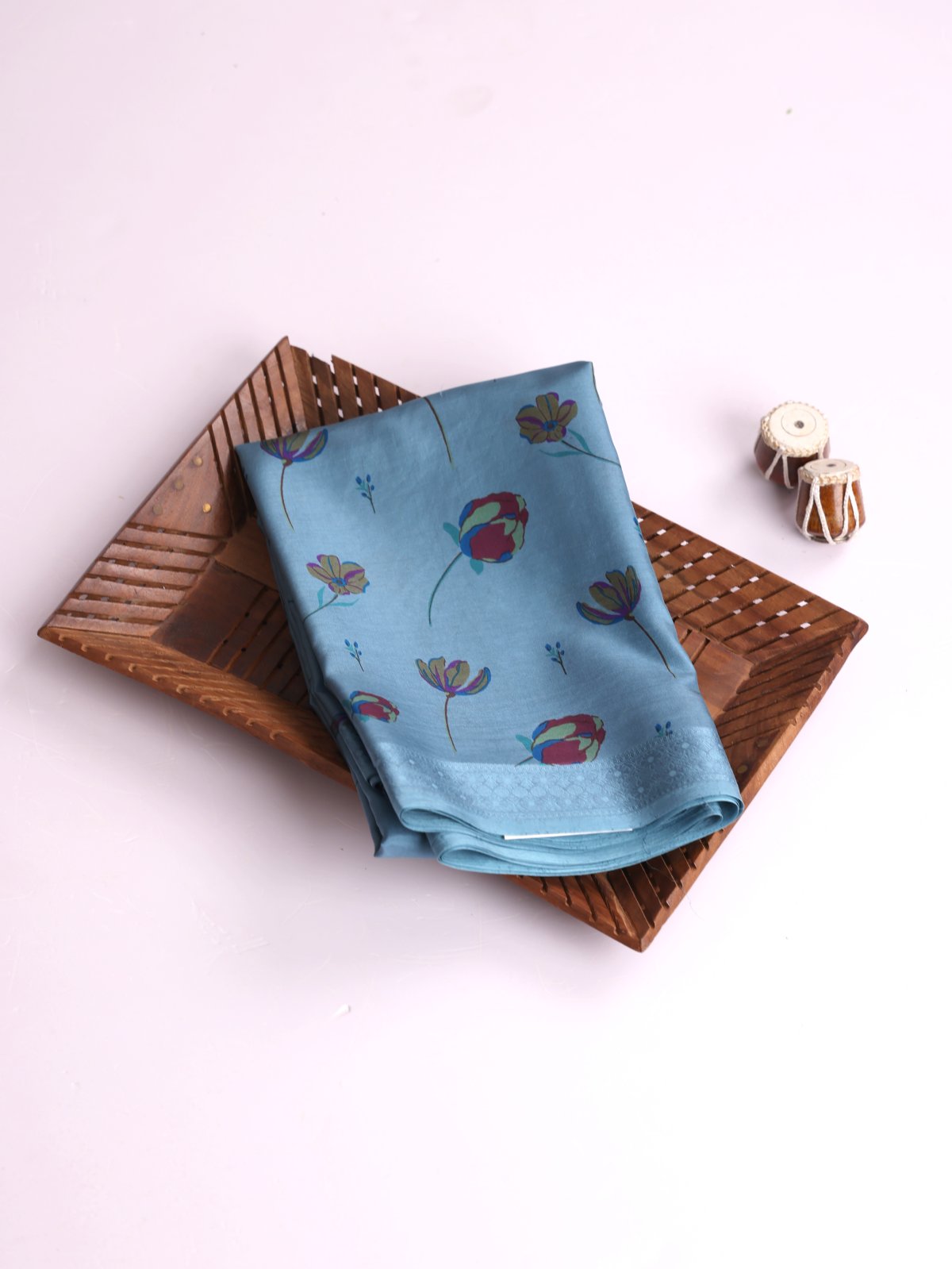 Dusty Blue Printed Silk Saree