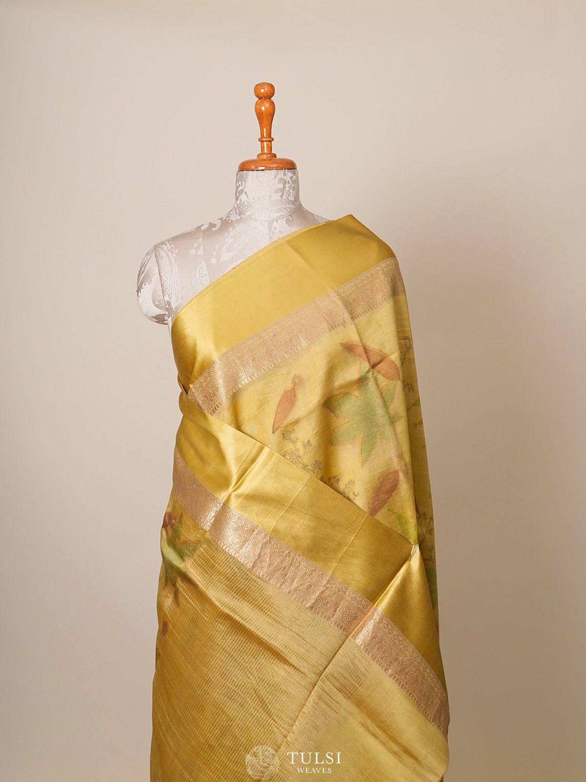Yellow Munga Tussar Silk Saree