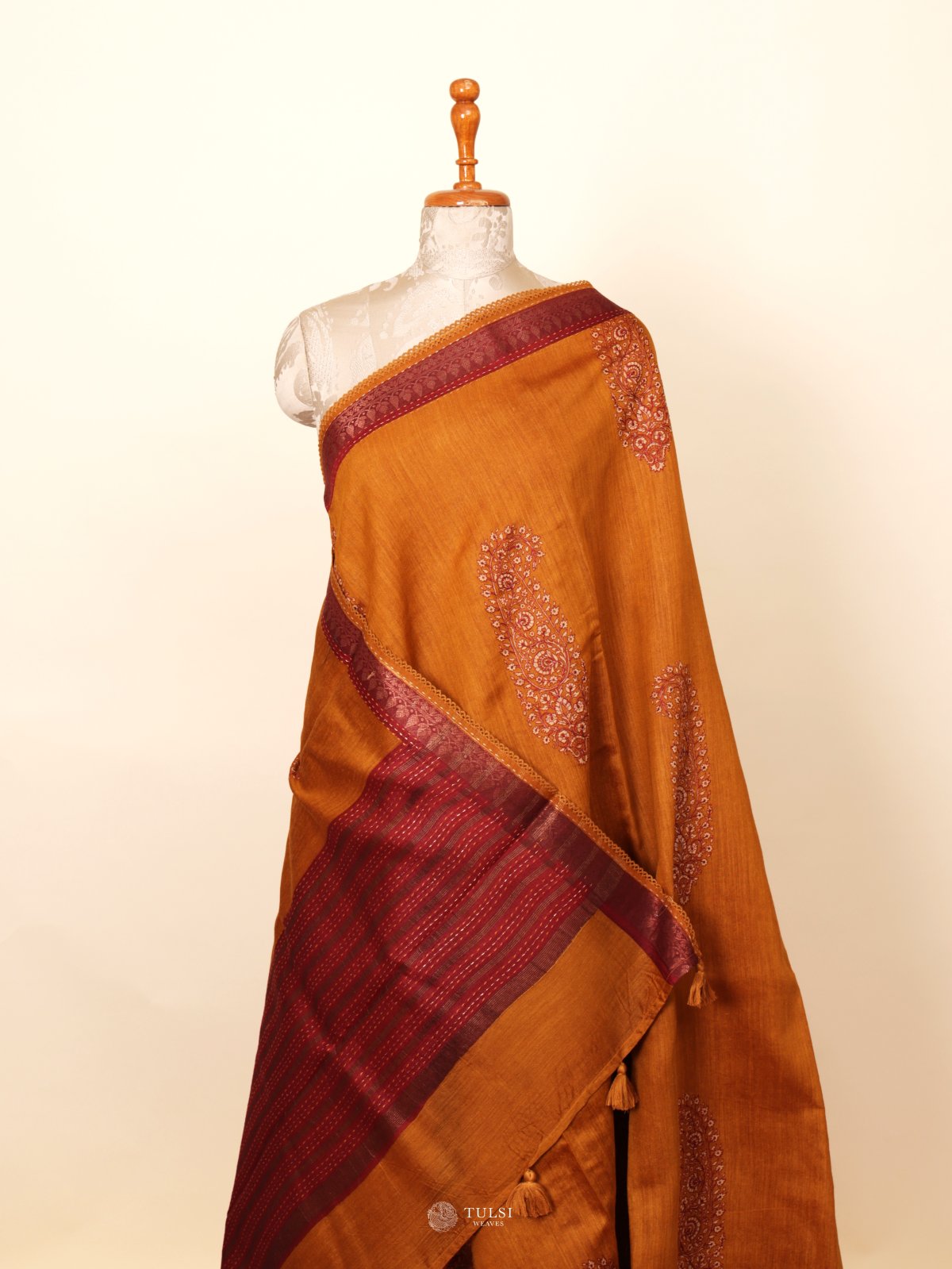 Mustard Orange Munga Tussar Silk Saree