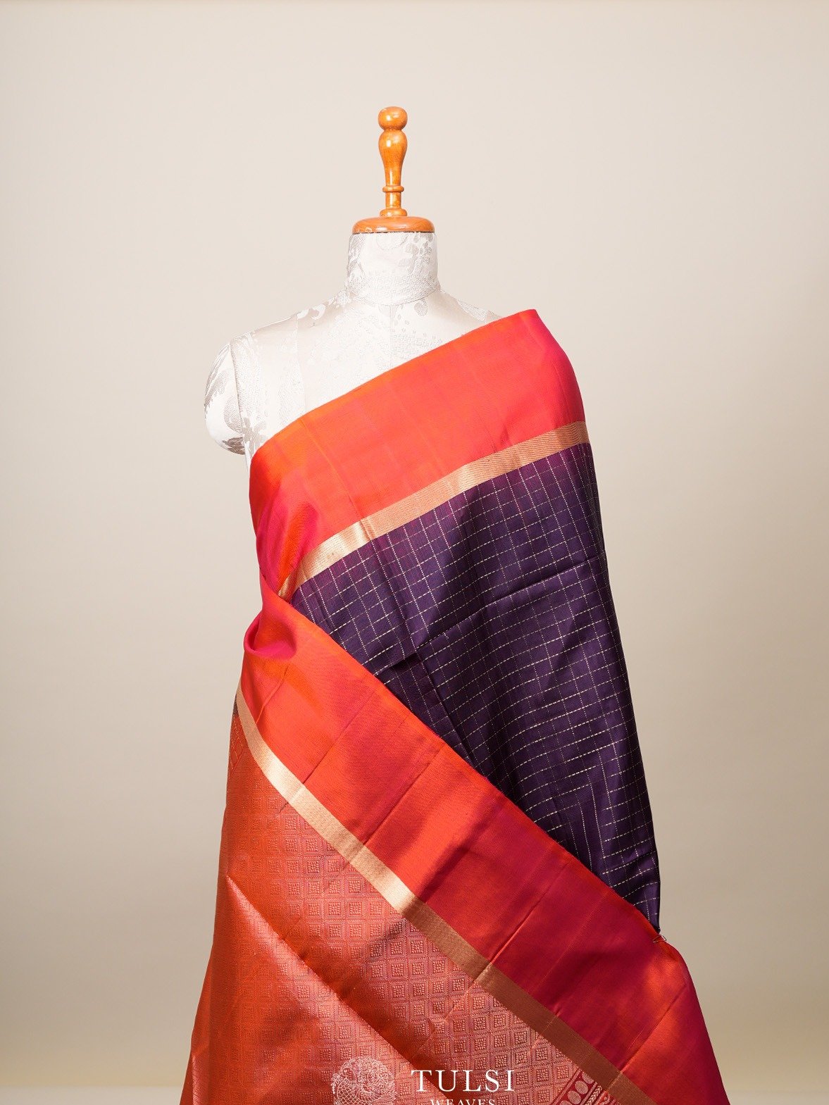 Violet Checked Soft Silk Saree