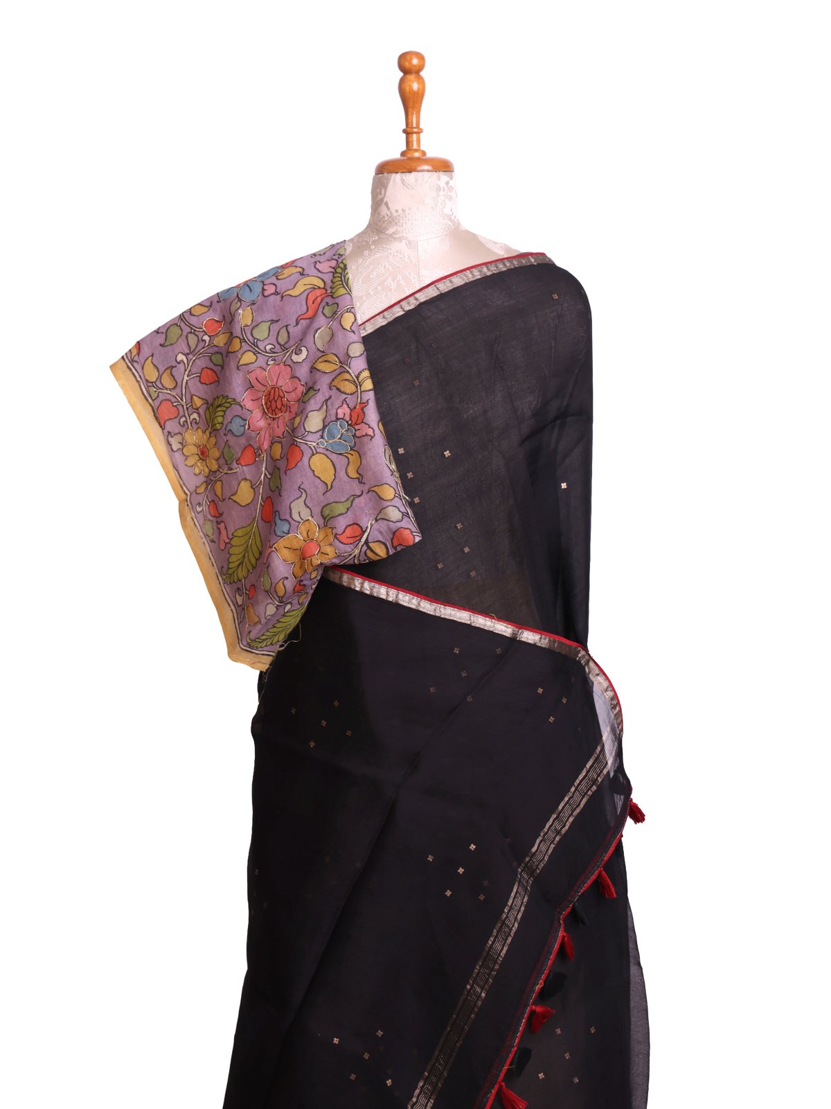 Black Organza Silk Saree with Kalamkari Blouse