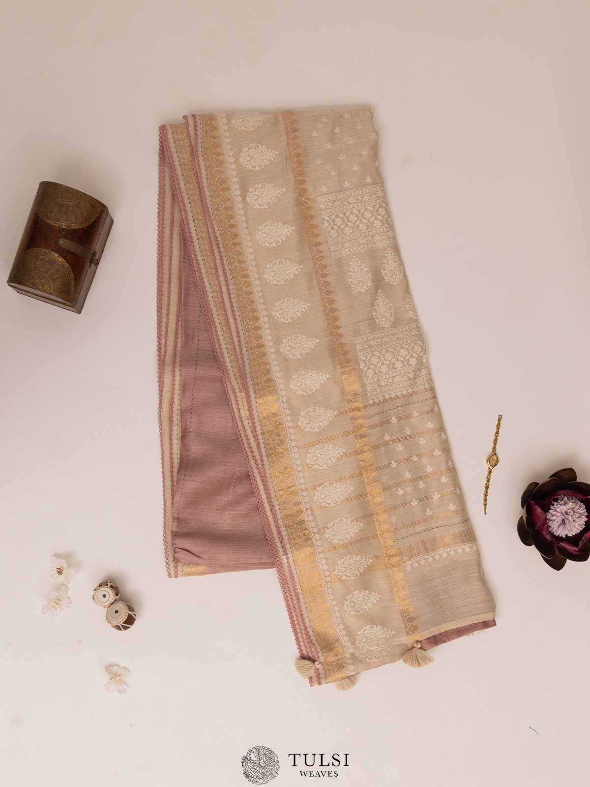 Dusty Pink Moonga Tussar Silk Saree