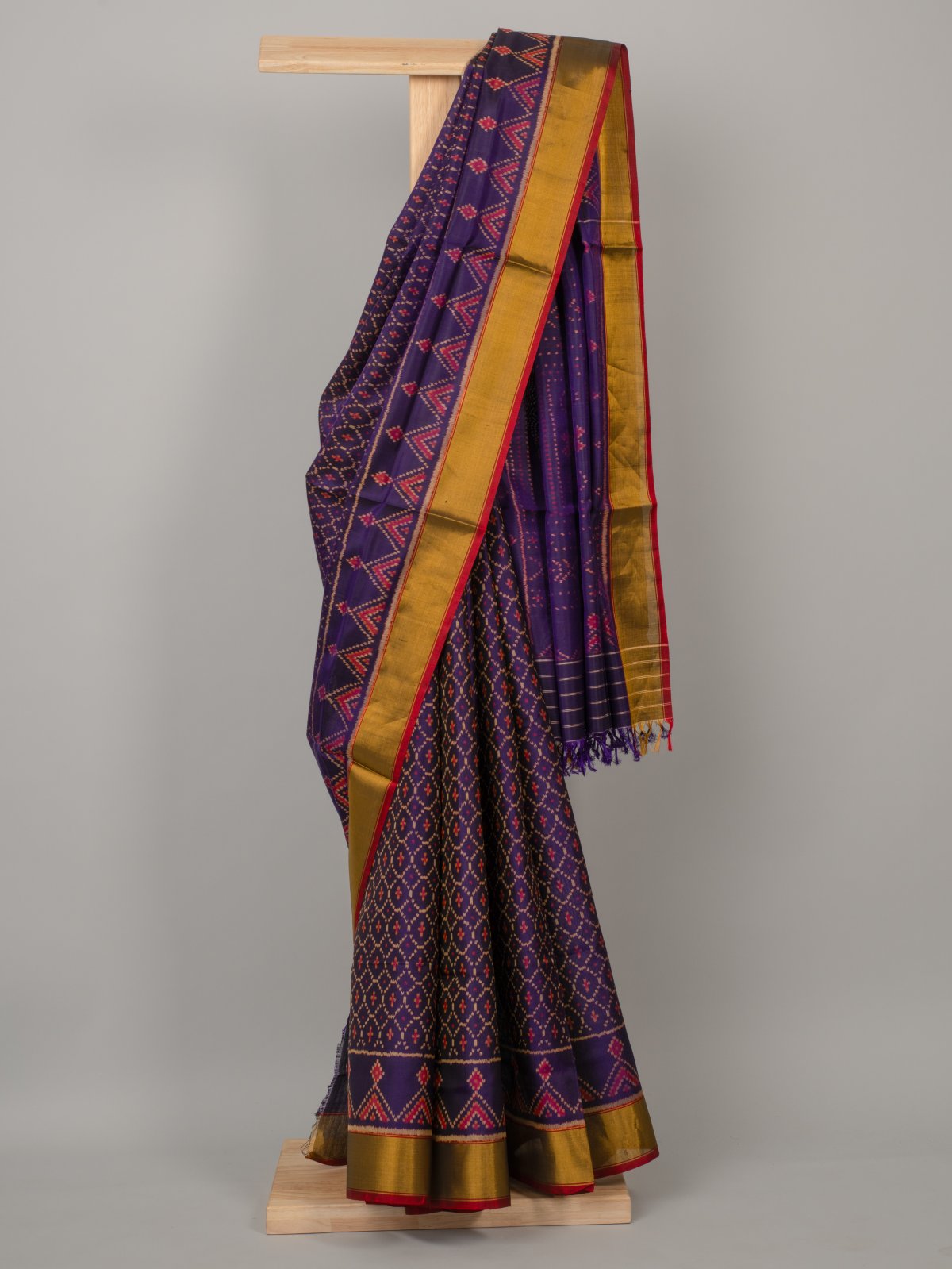 Violet Patola Silk Saree With Red Border