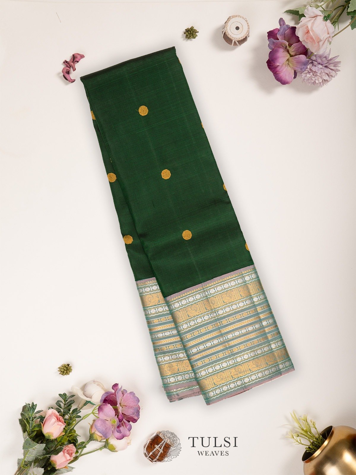 Dark Green Kanjeevaram Silk Saree