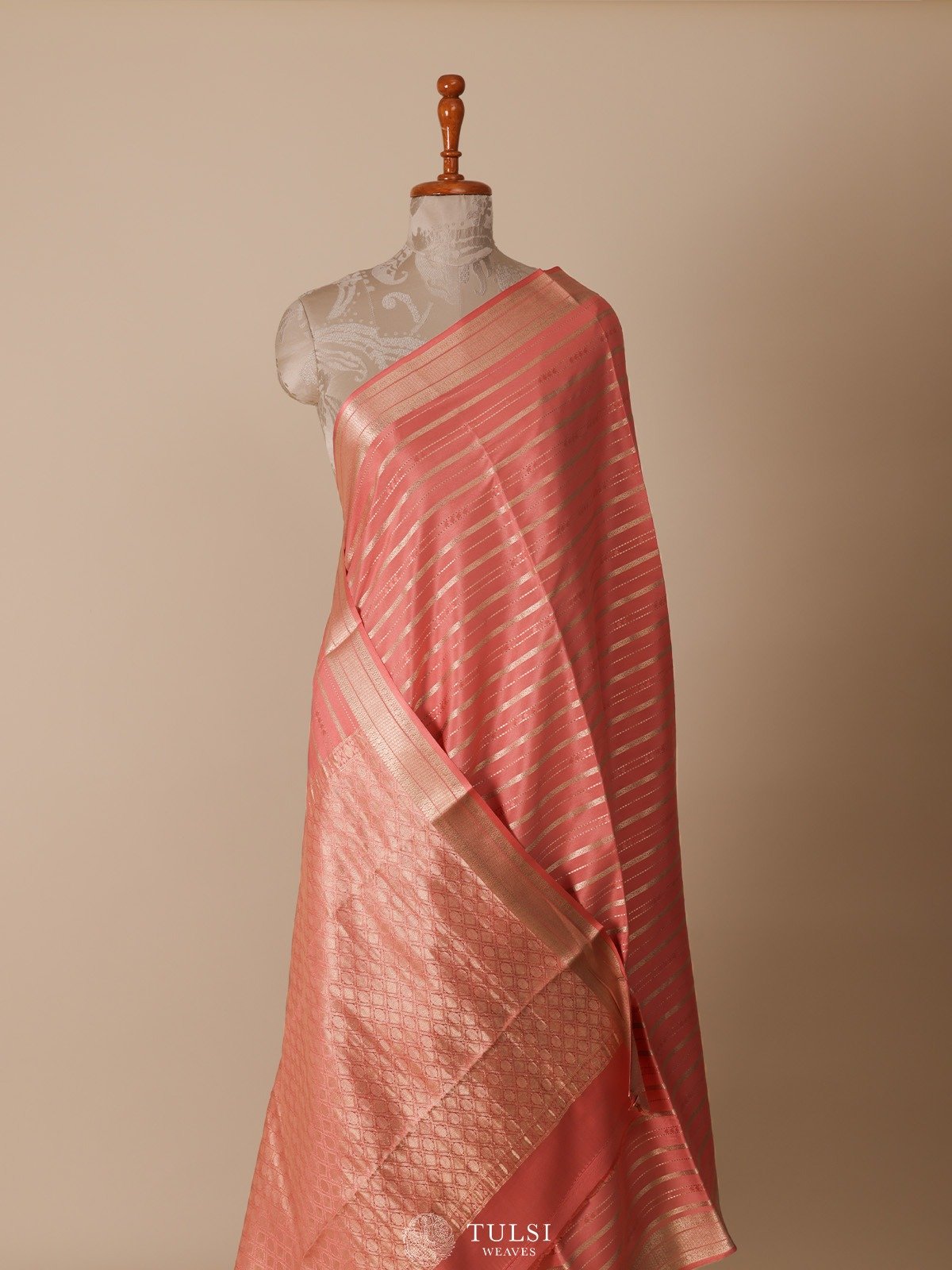 Dusty Peach Mysore Silk Saree