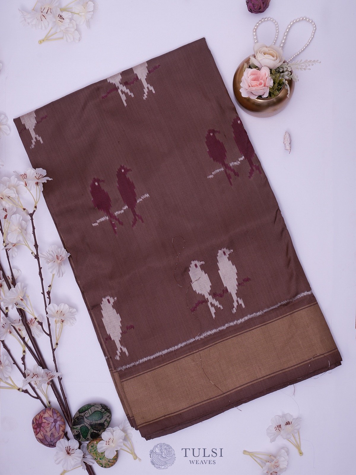 Mauve-Taupe Ikat Silk Saree