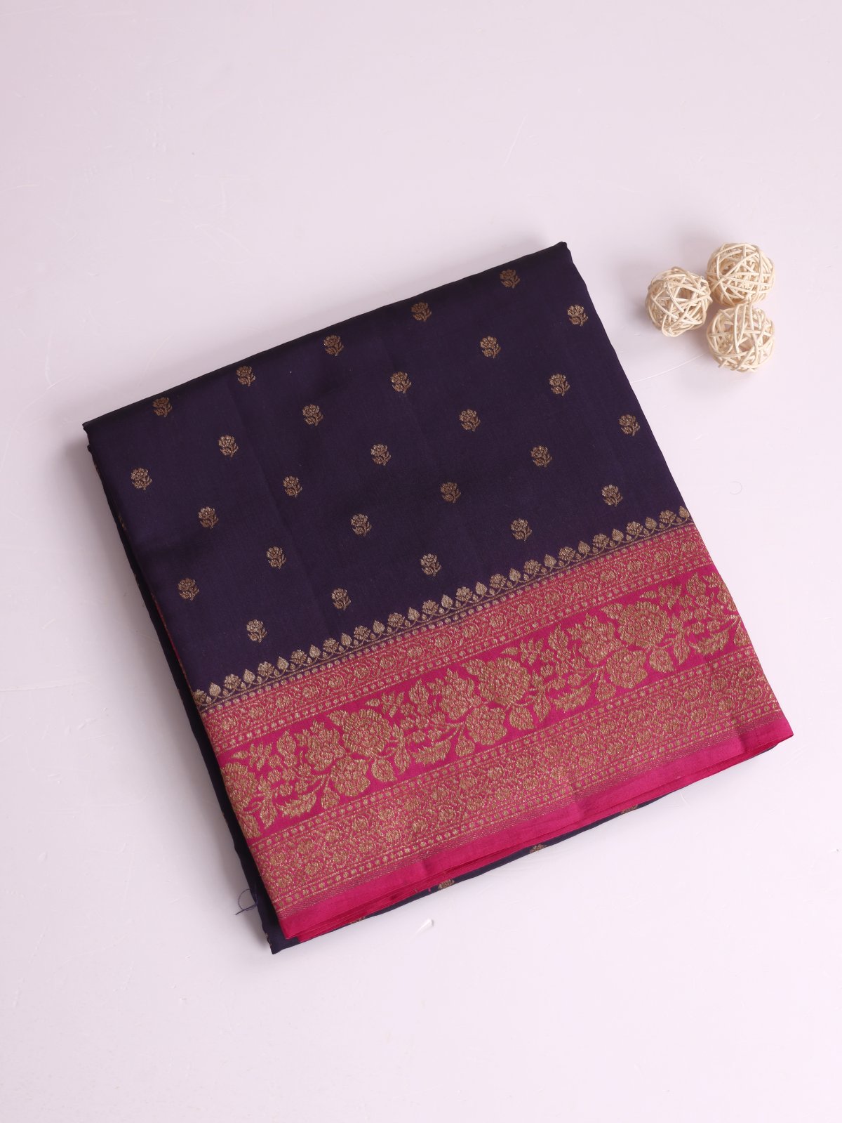 Dark Violet Chaniya Silk Saree With Dark Pink Border