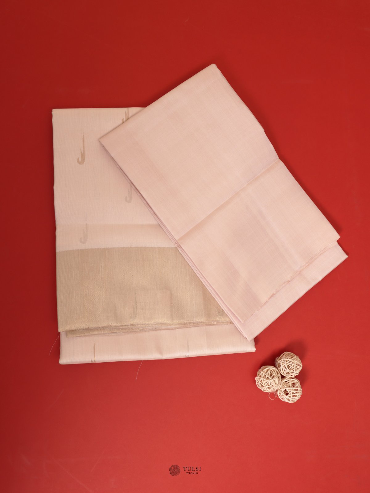 Light Pink Silk Dhoti and Vasthram with Zari Border