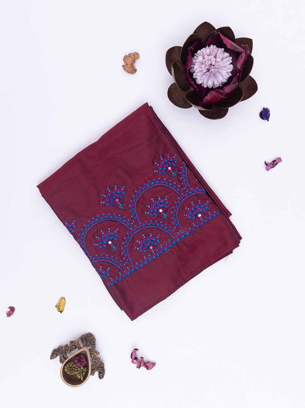 Maroon Kanjeevaram Silk Blouse with Kutch Embroidery 