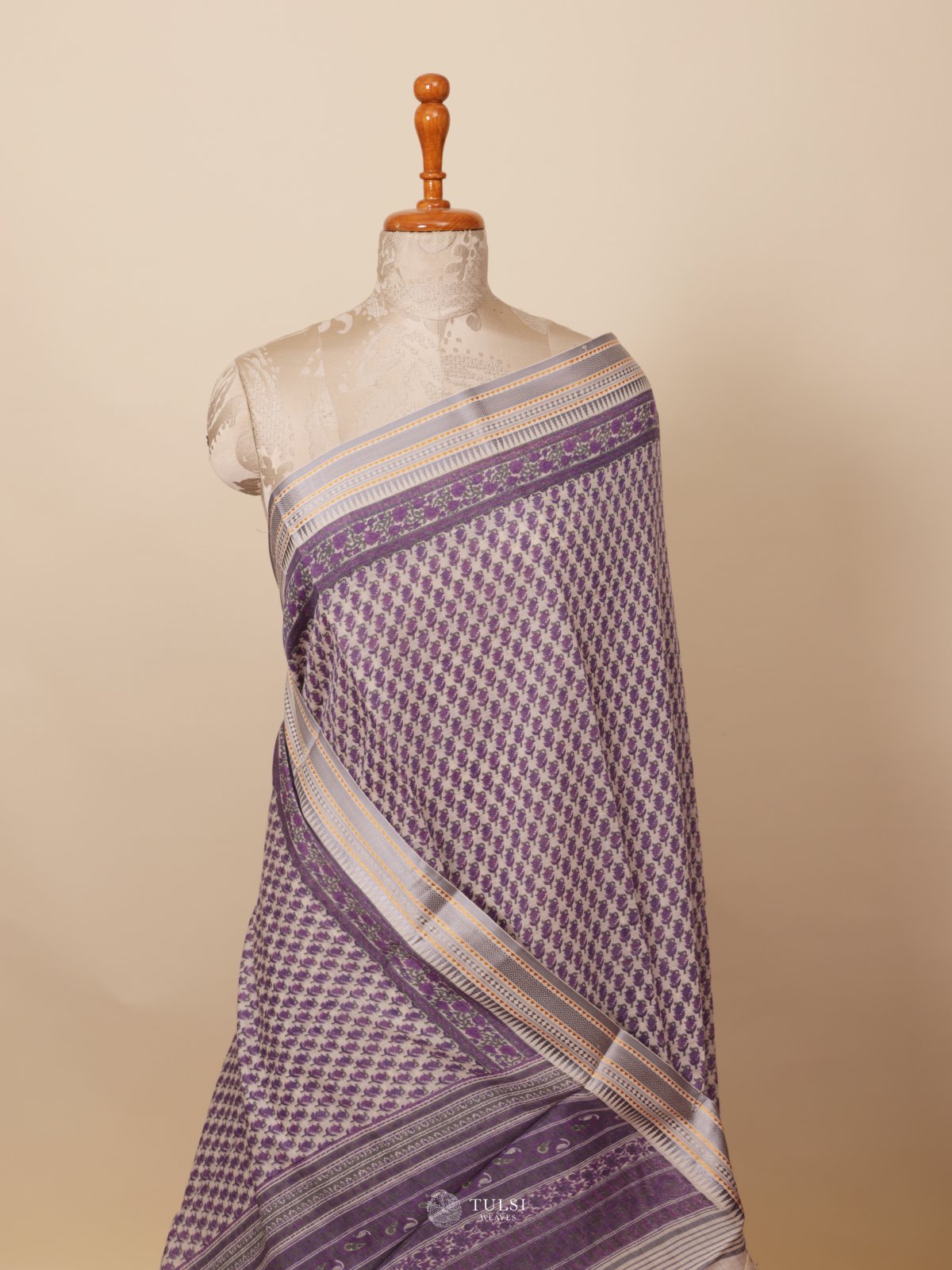 Off White Printed Chanderi Silk Saree
