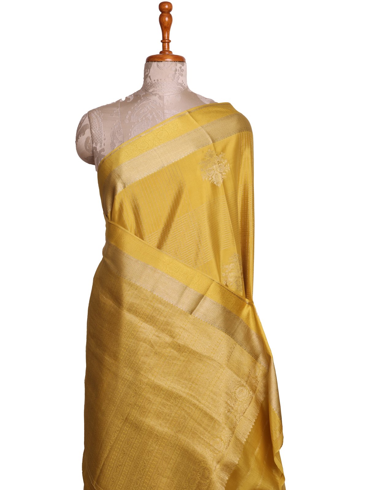 Yellow Mysore Silk Saree With Self Zari Border