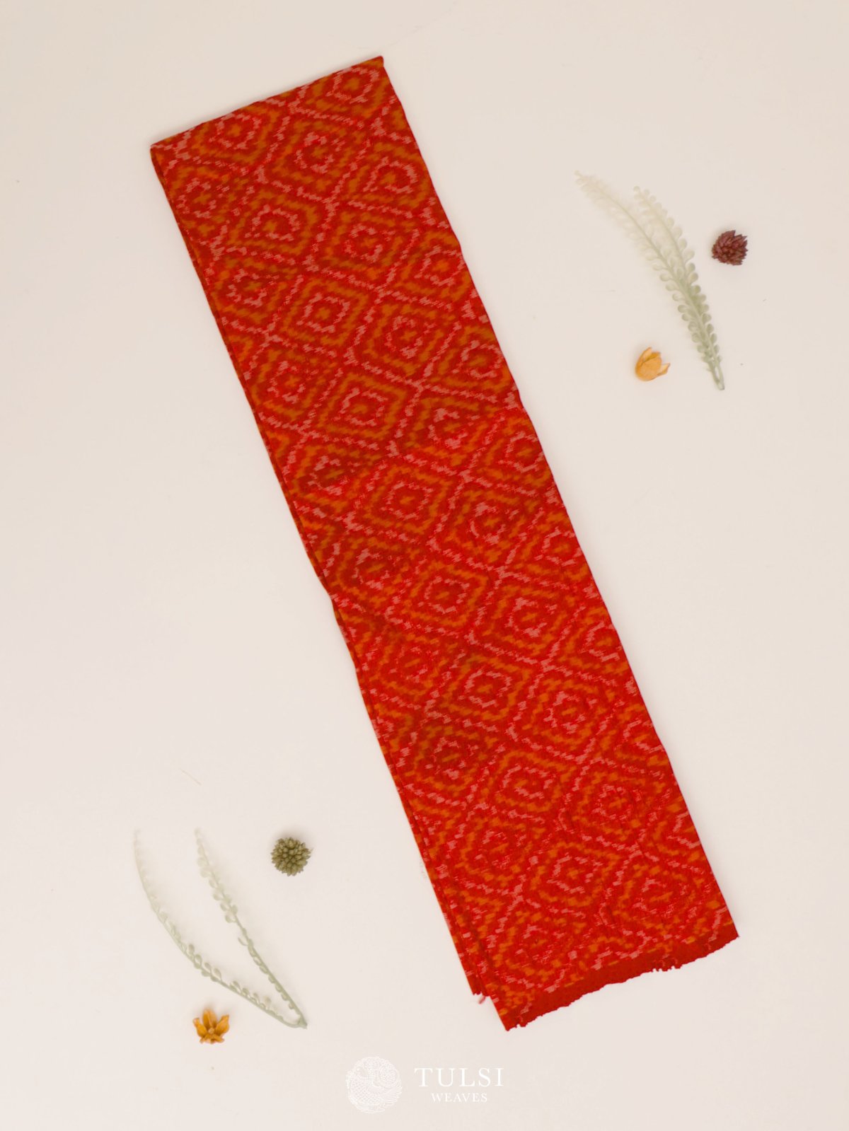 Red Ikat Raw Silk Blouse 