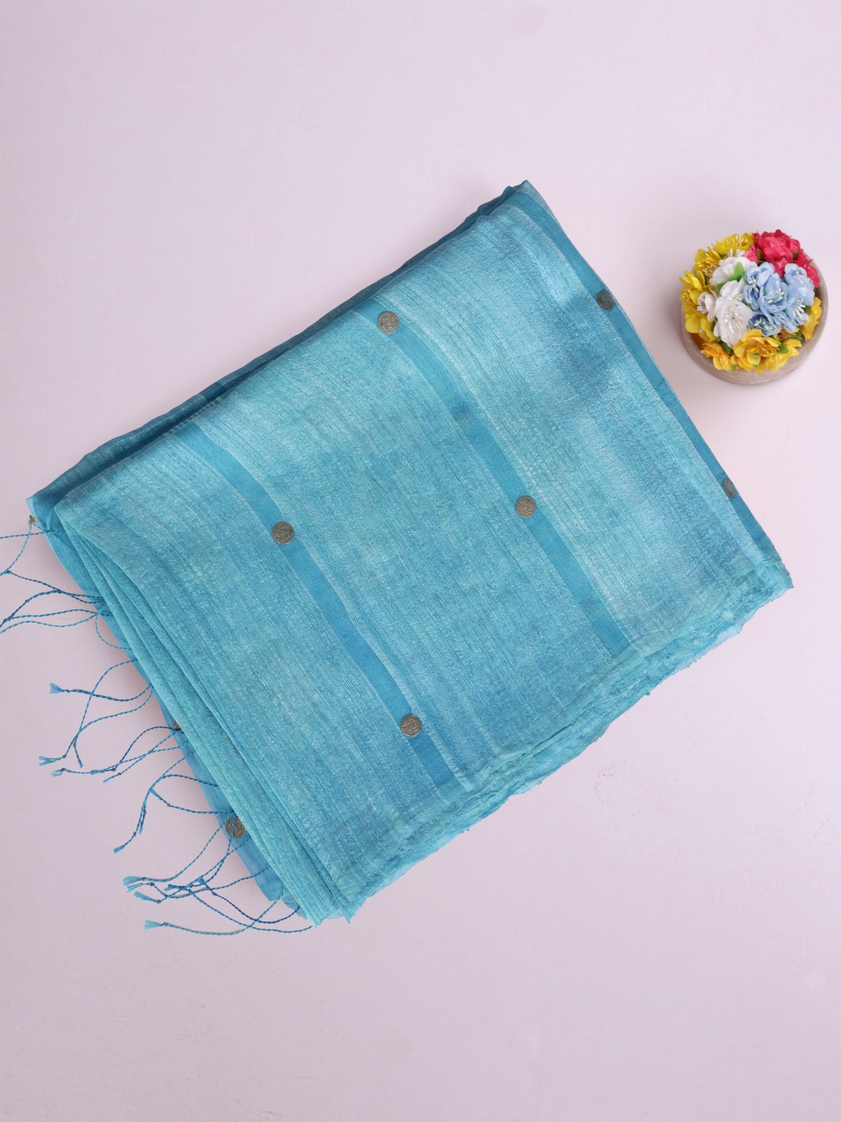 Light Blue Kora Jute Saree