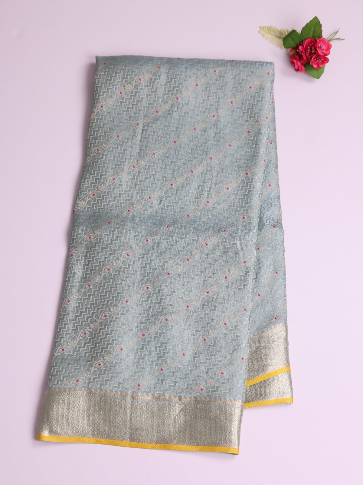 Pastel Blue Banaras Crepe Silk Saree 