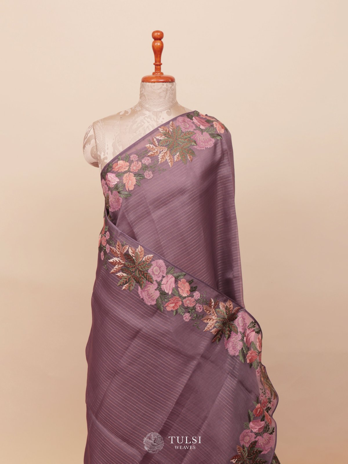 Lavender Organza Embroidery Saree