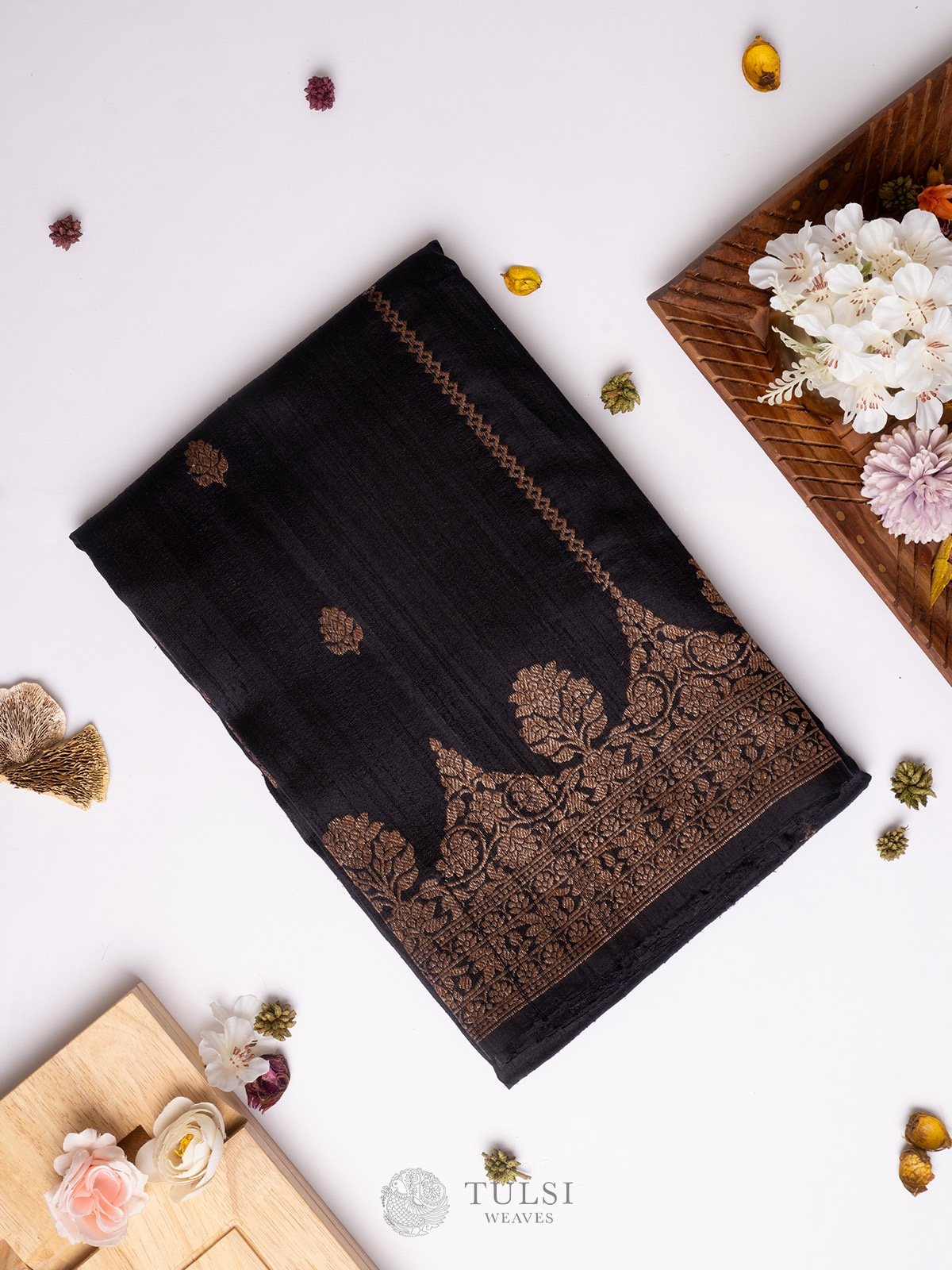 Black Banarasi Tussar Silk Saree  