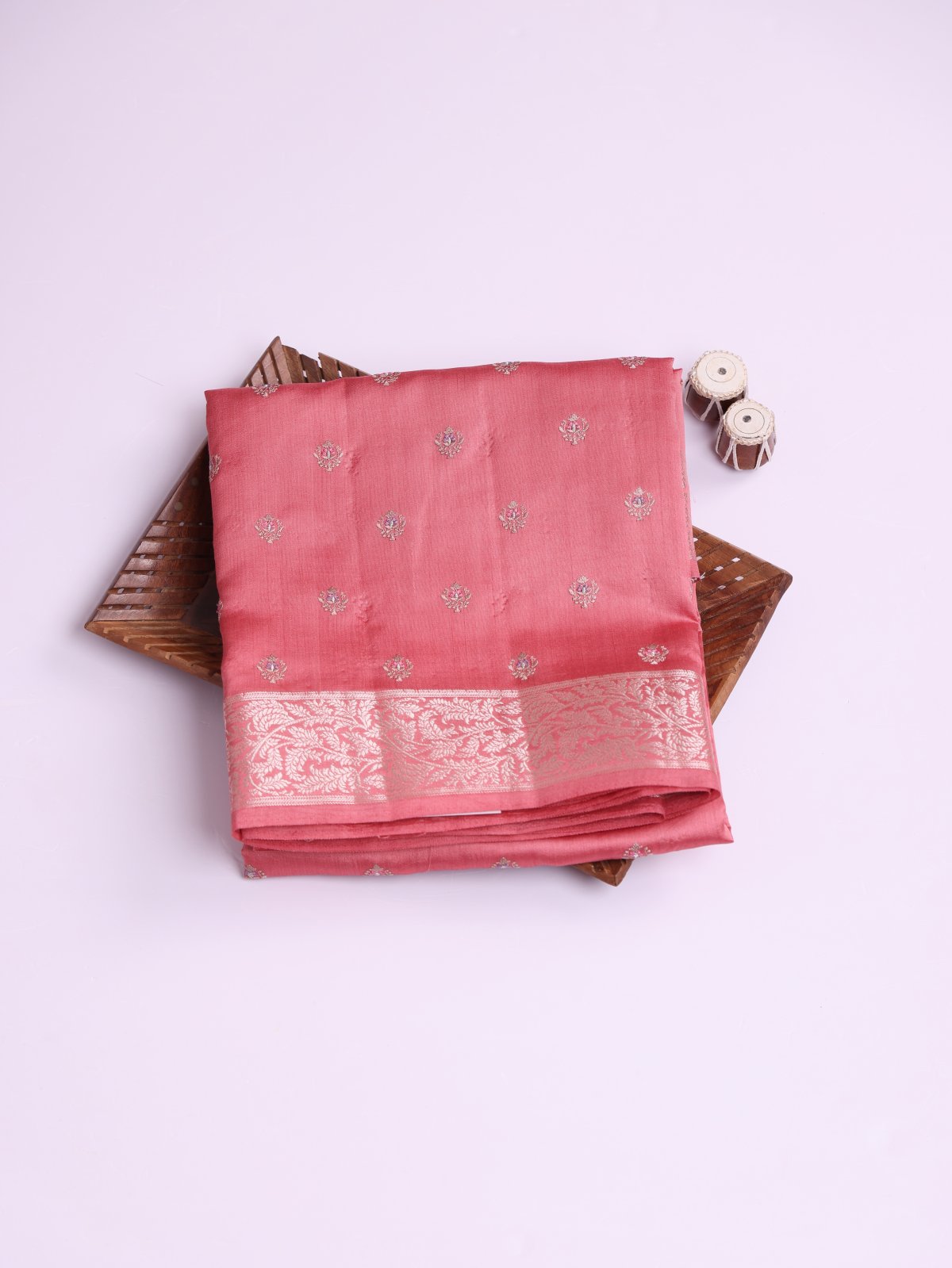 Peachy Pink Chaniya Silk Saree With Embroidery