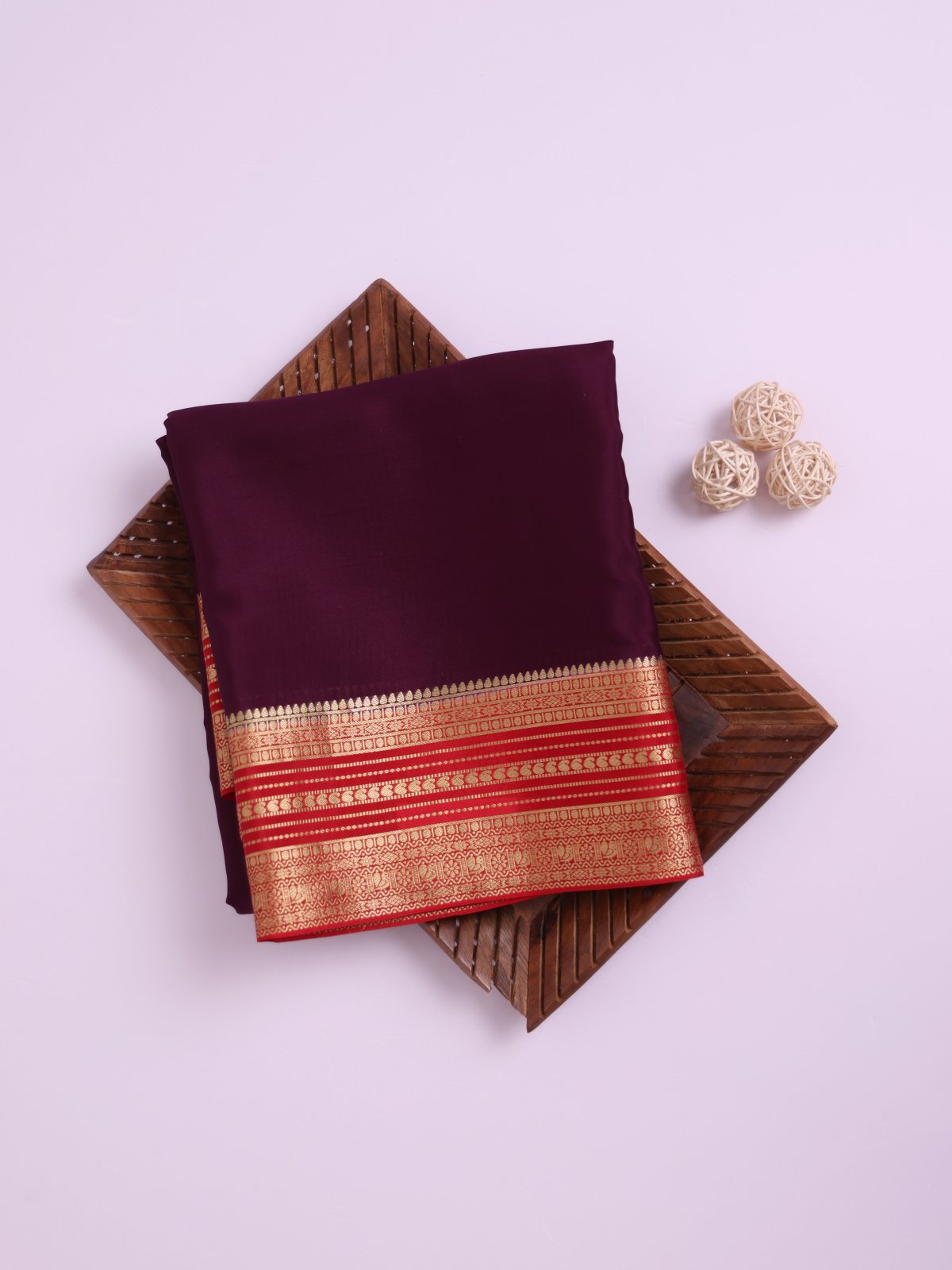 Burgundy Mysore Silk Saree with Red Zari Border