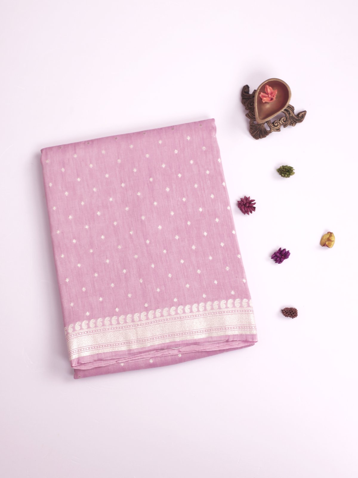 Onion Pink Linen Saree With Zari Border