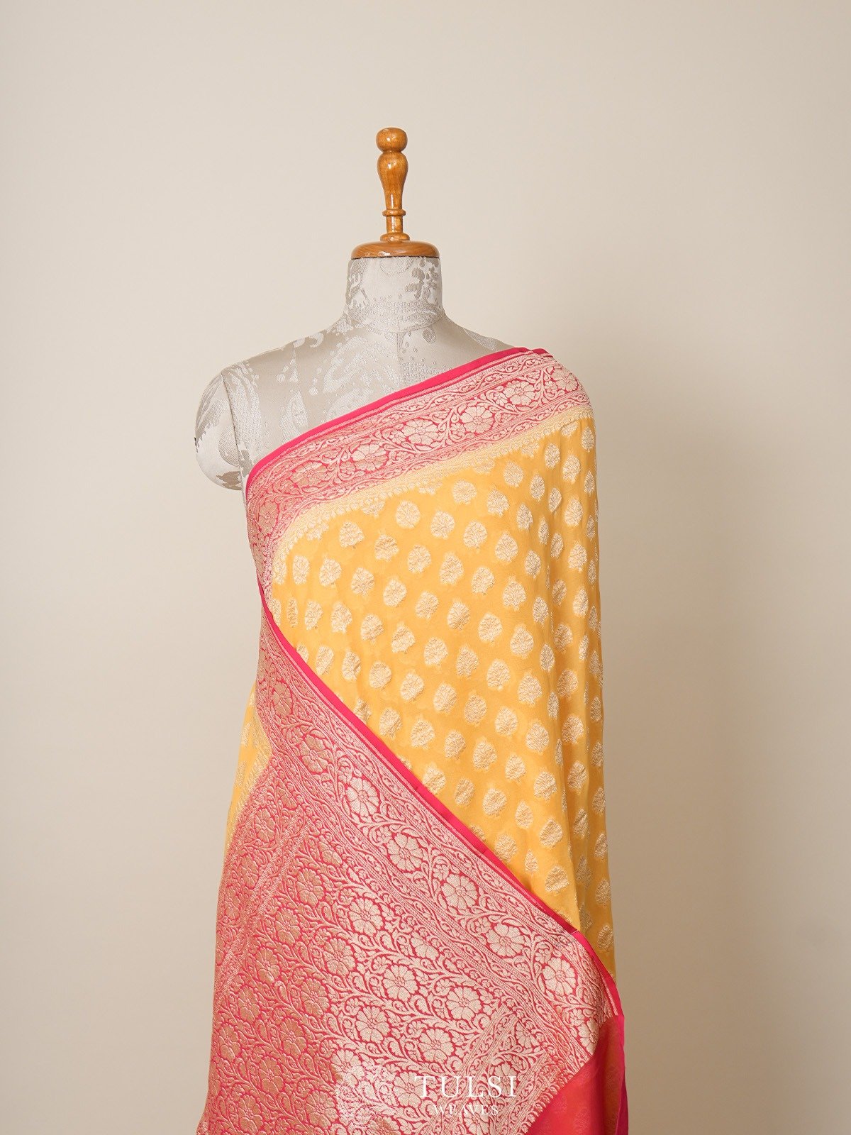 Mustard Banaras Georgette Silk Saree