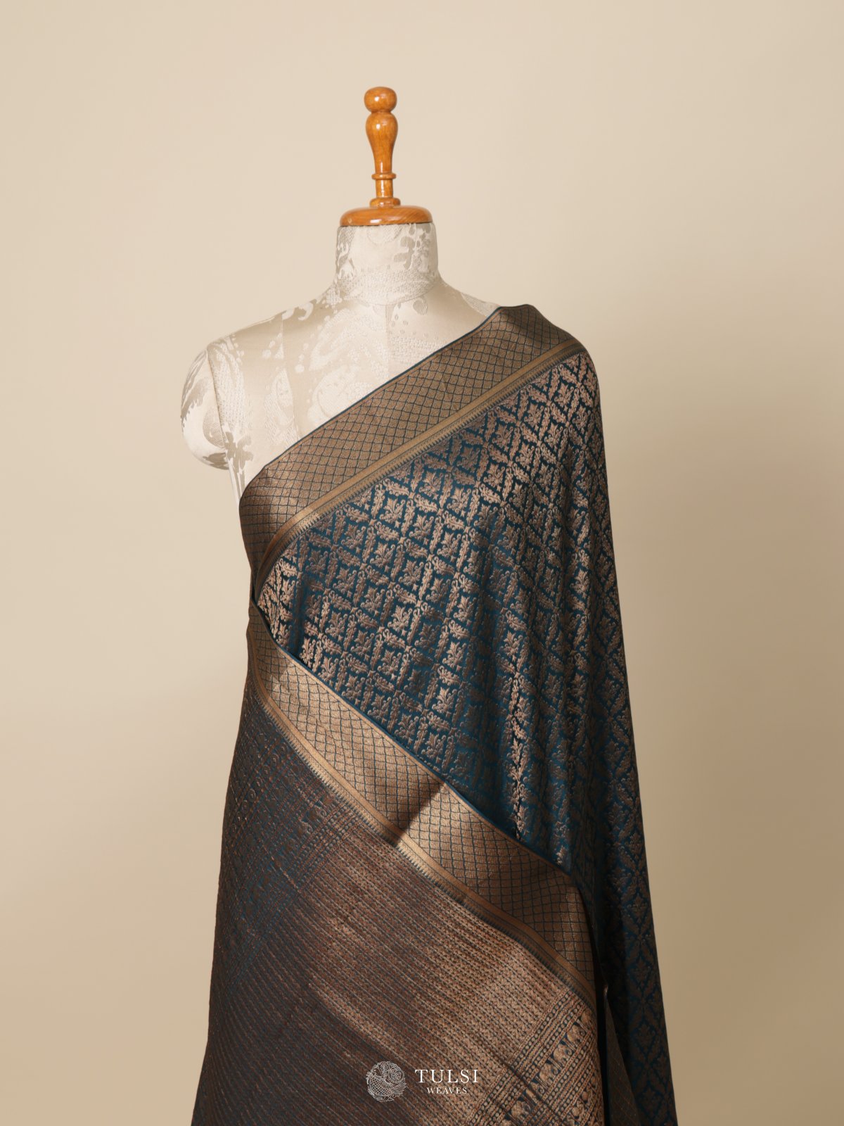 Peacock Blue Banaras Crepe Silk Saree