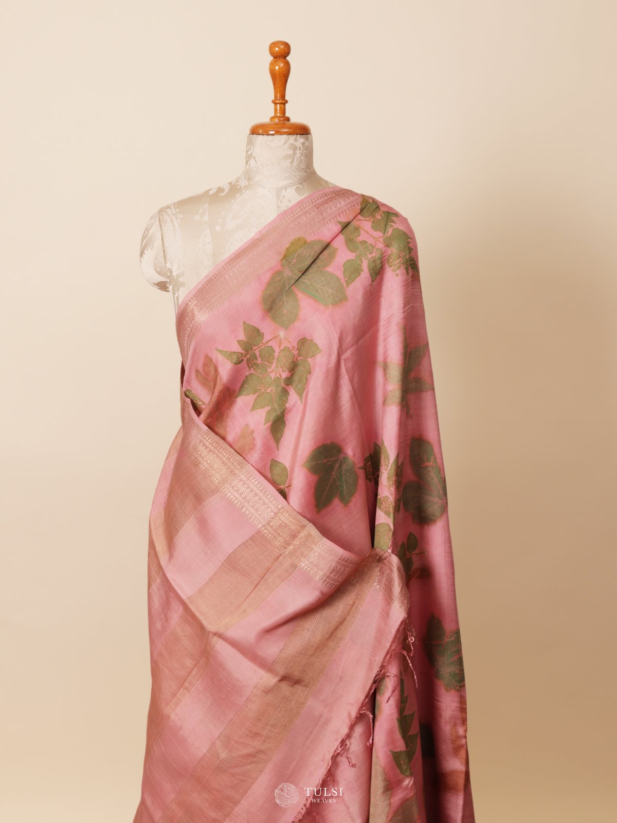 Pink Eco print Silk Saree